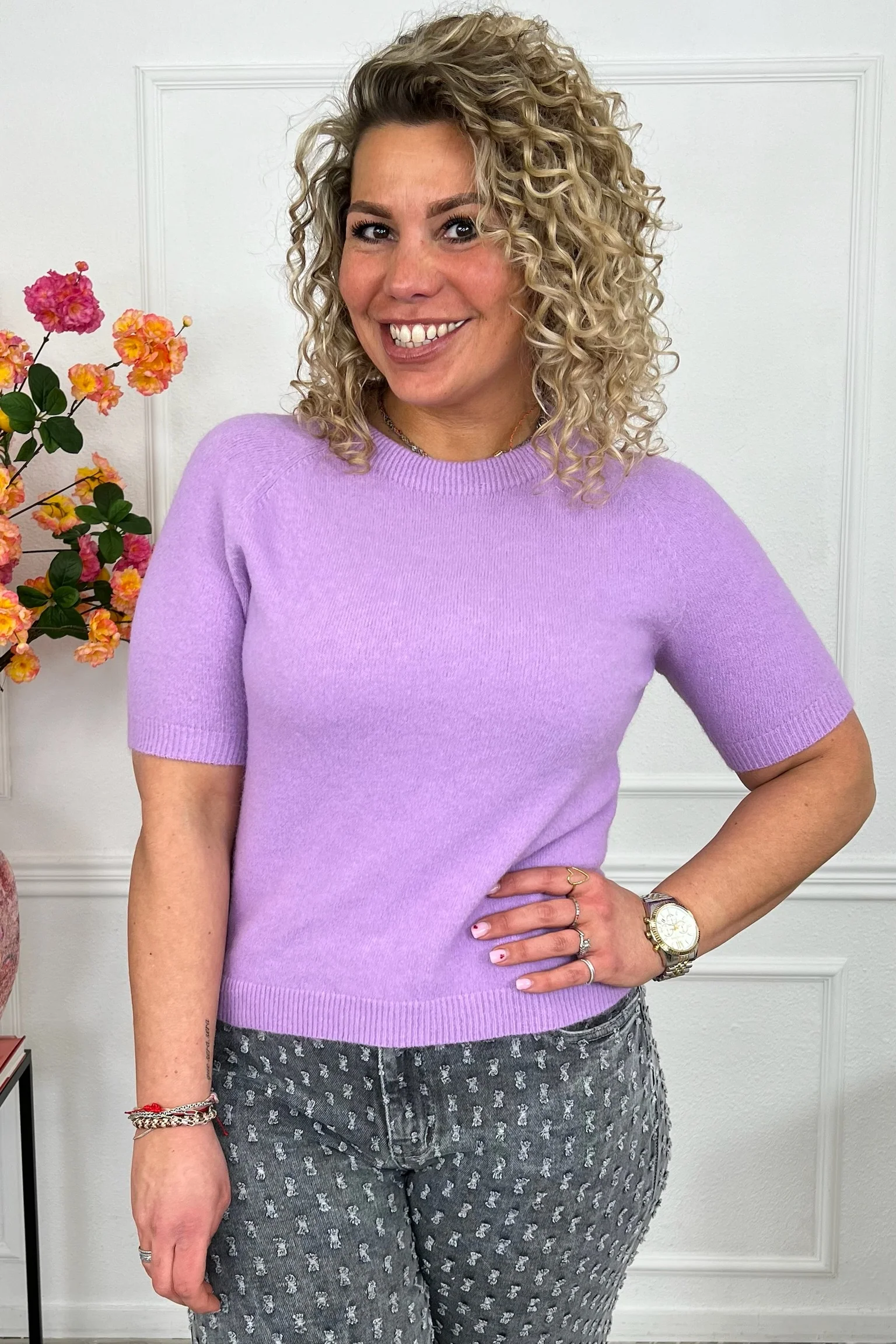 Short Sleeve Spring Sweater - Lila