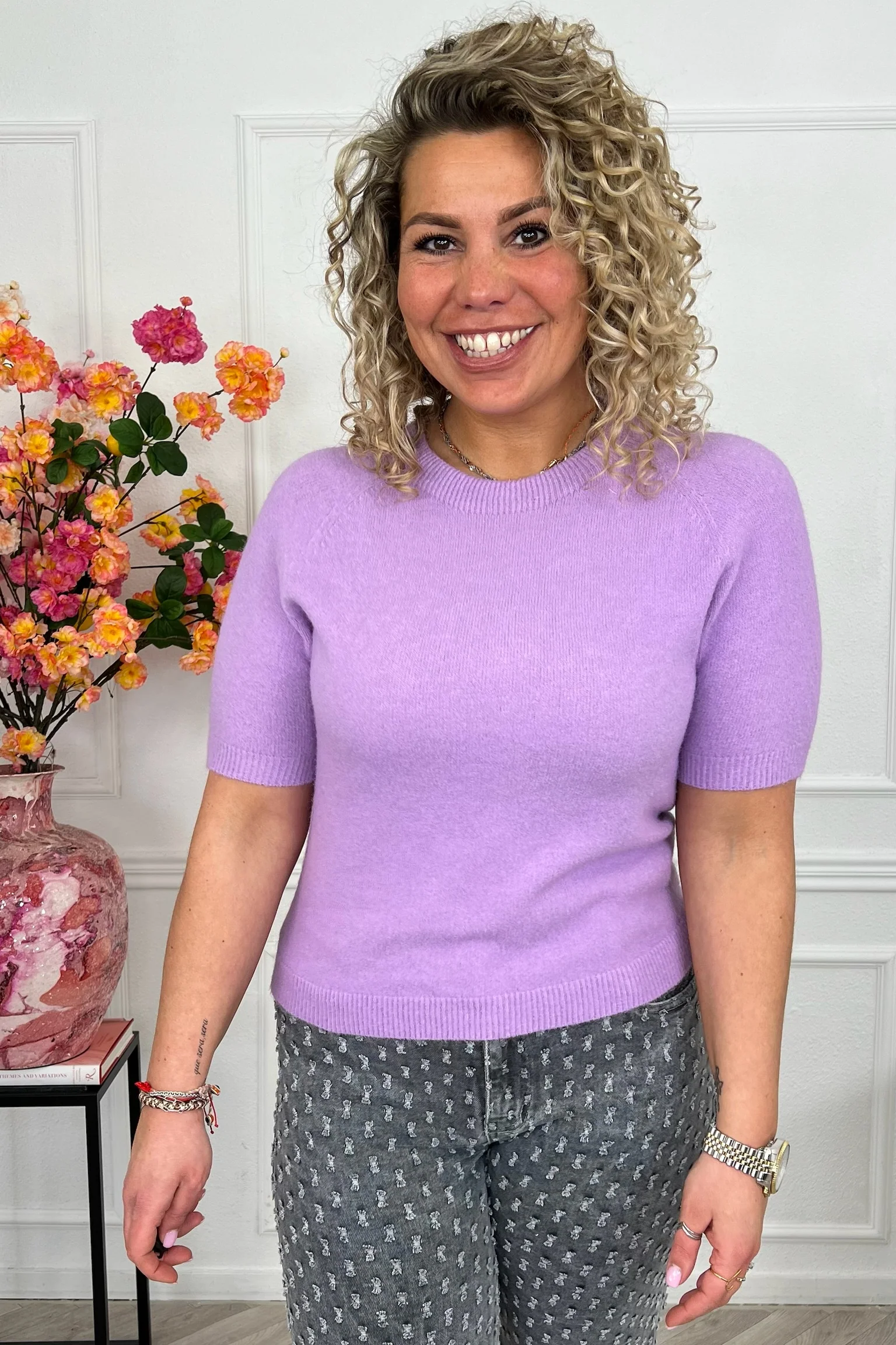Short Sleeve Spring Sweater - Lila - Image 2