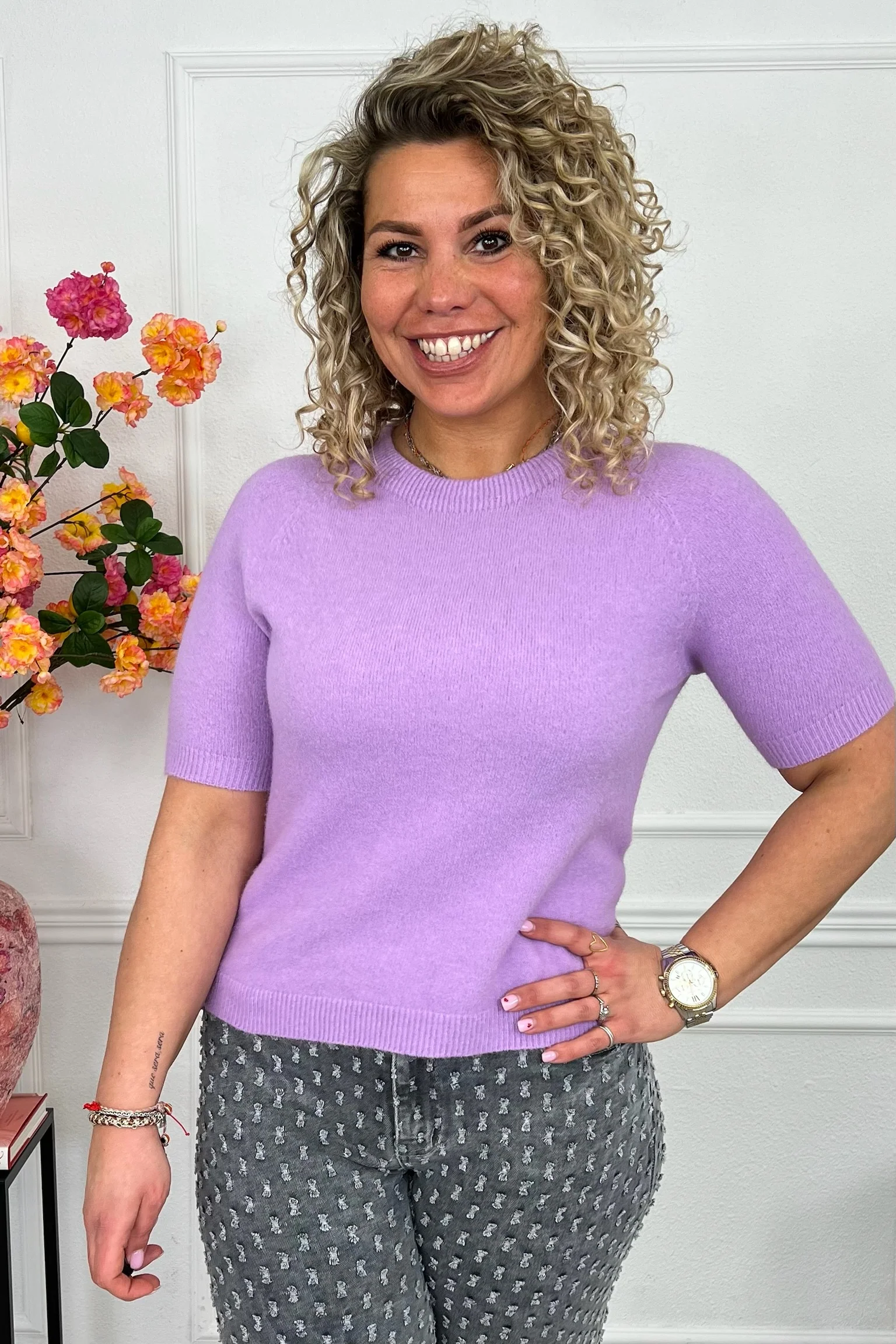 Short Sleeve Spring Sweater - Lila - Image 4
