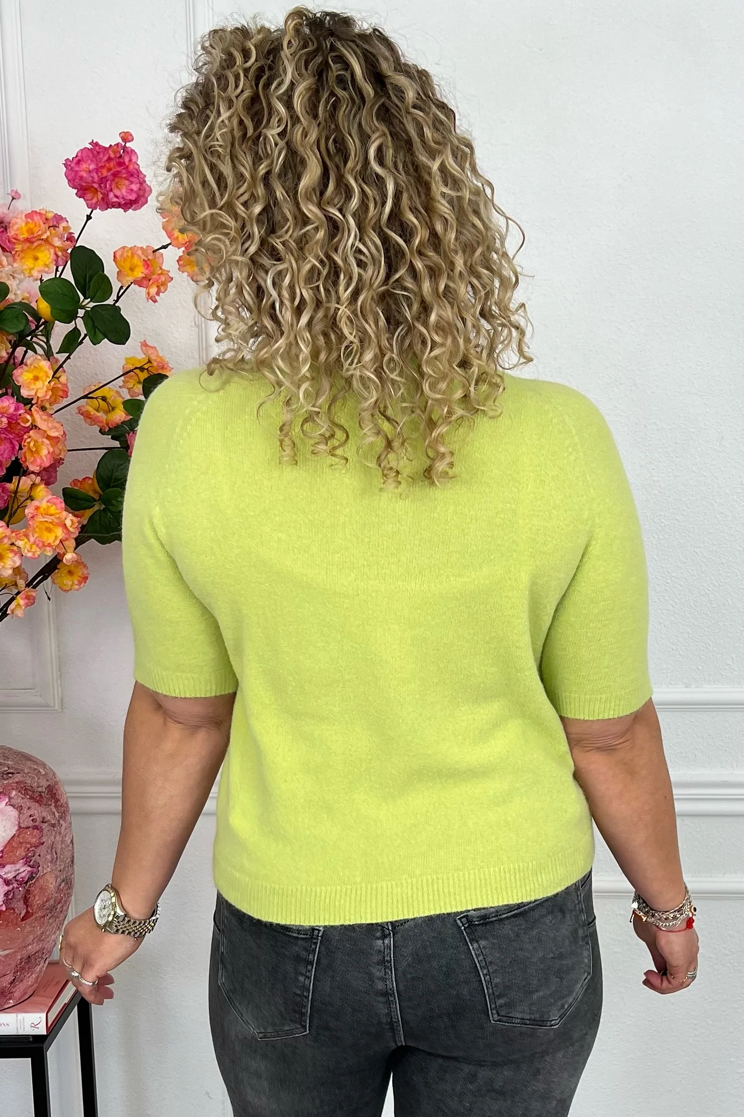 Short Sleeve Spring Sweater - Lime - Image 2