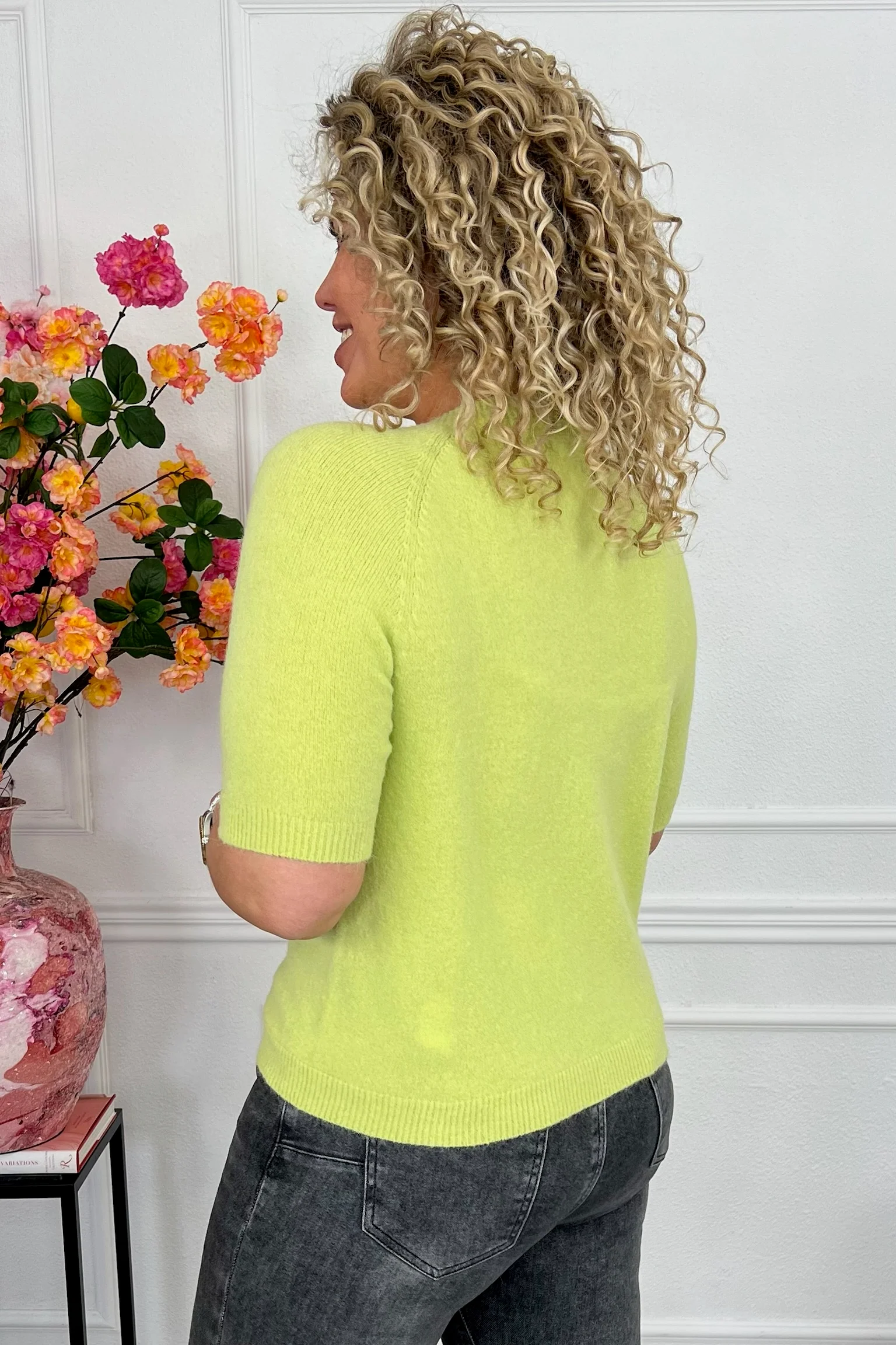 Short Sleeve Spring Sweater - Lime - Image 3