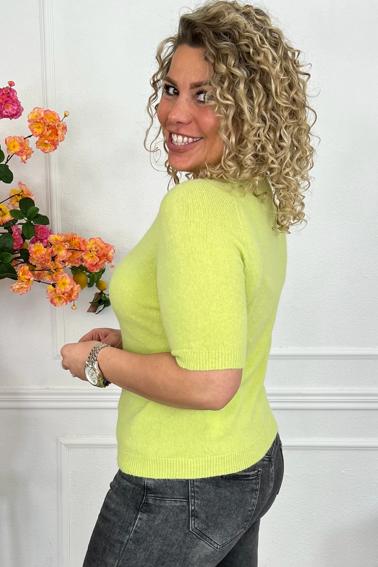 Short Sleeve Spring Sweater - Lime - Image 4