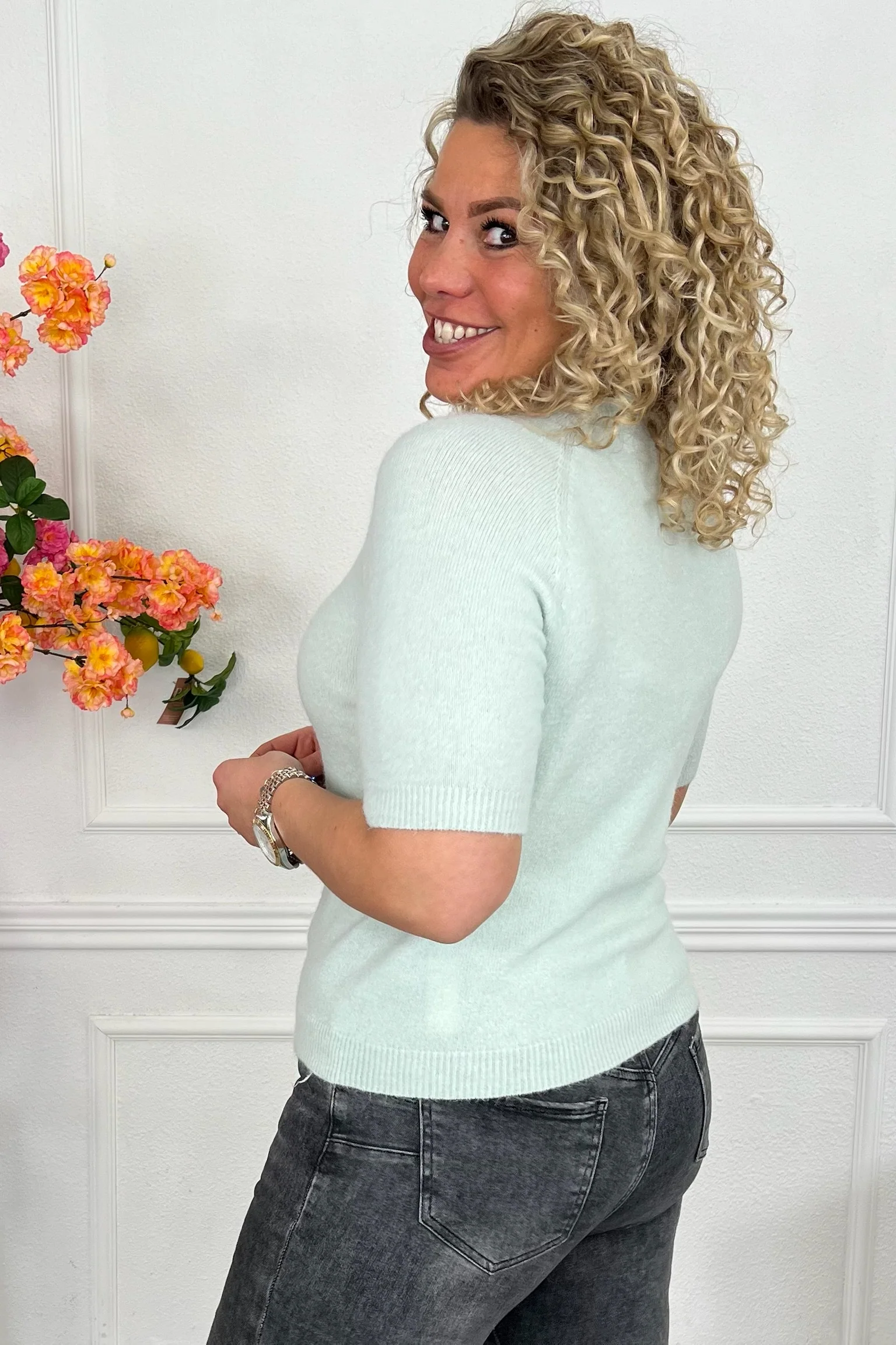 Short Sleeve Spring Sweater - Mint - Image 2