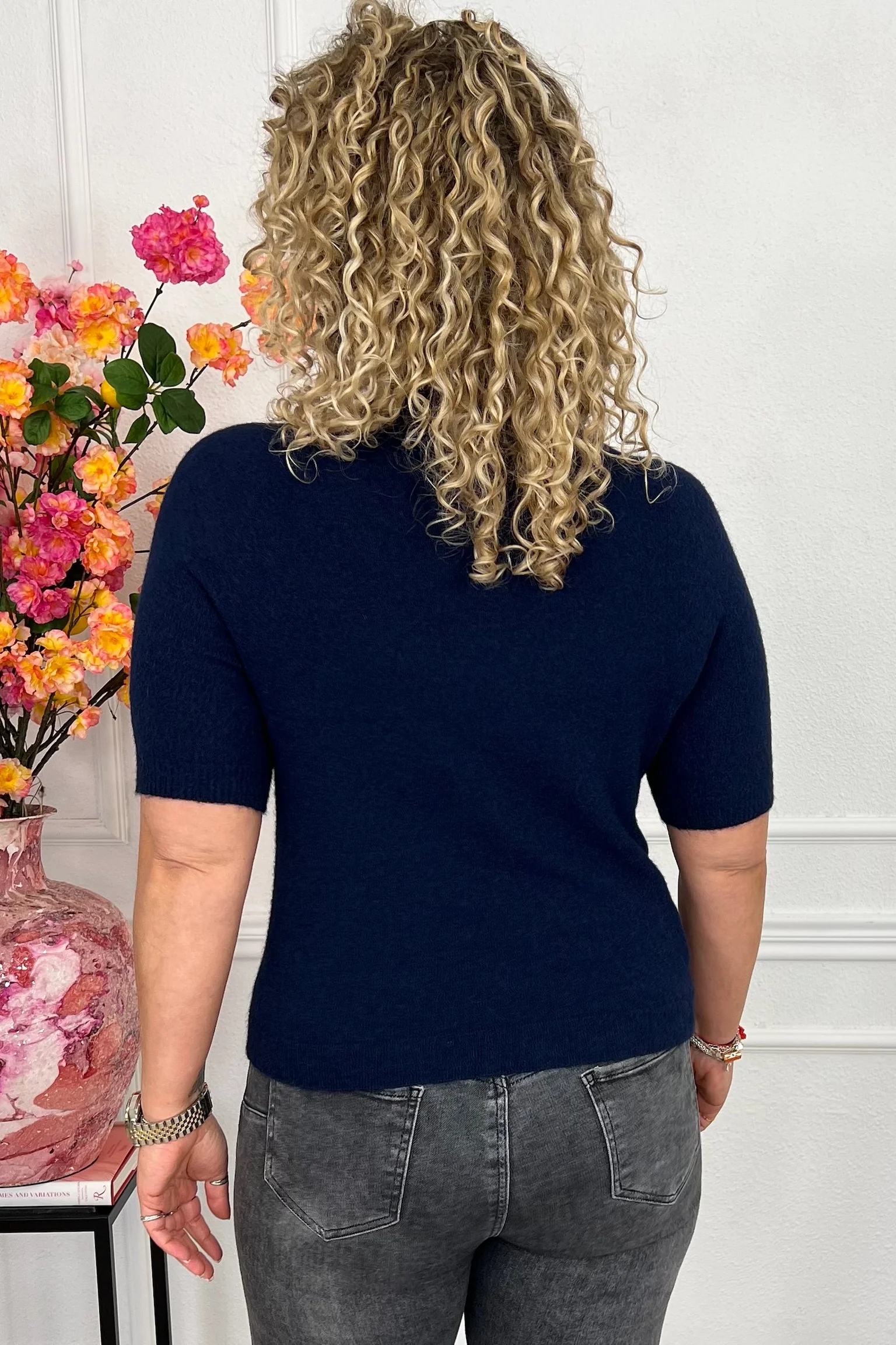 Short Sleeve Spring Sweater - Navy - Image 3