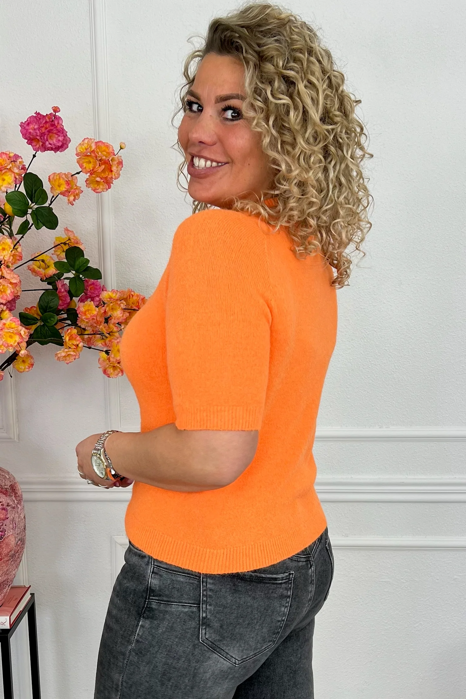 Short Sleeve Spring Sweater - Orange - Image 2
