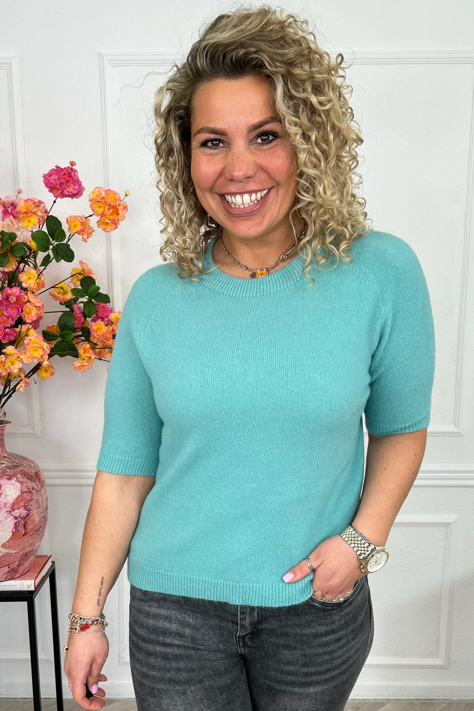 Short Sleeve Spring Sweater - Sage