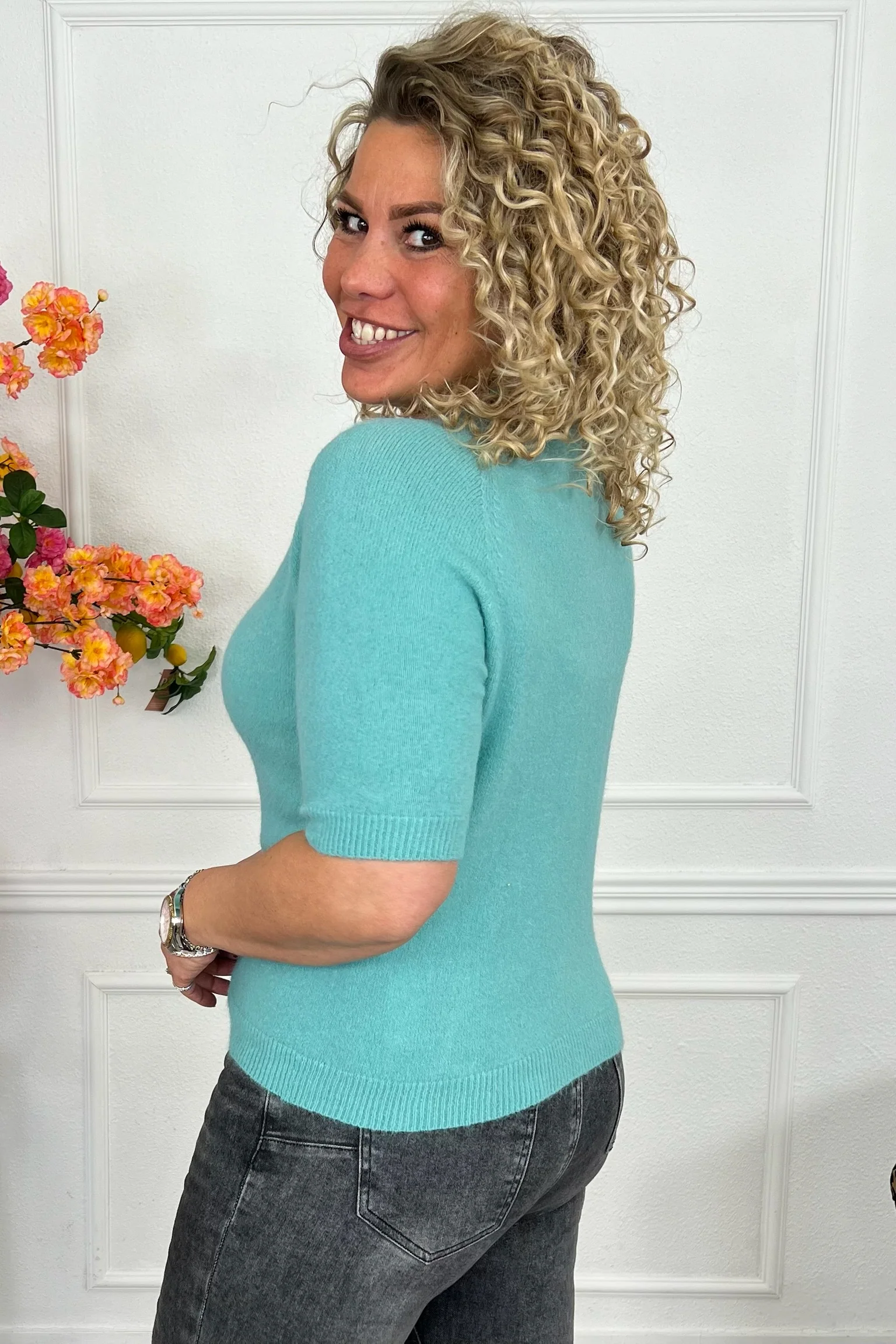Short Sleeve Spring Sweater - Sage - Image 2
