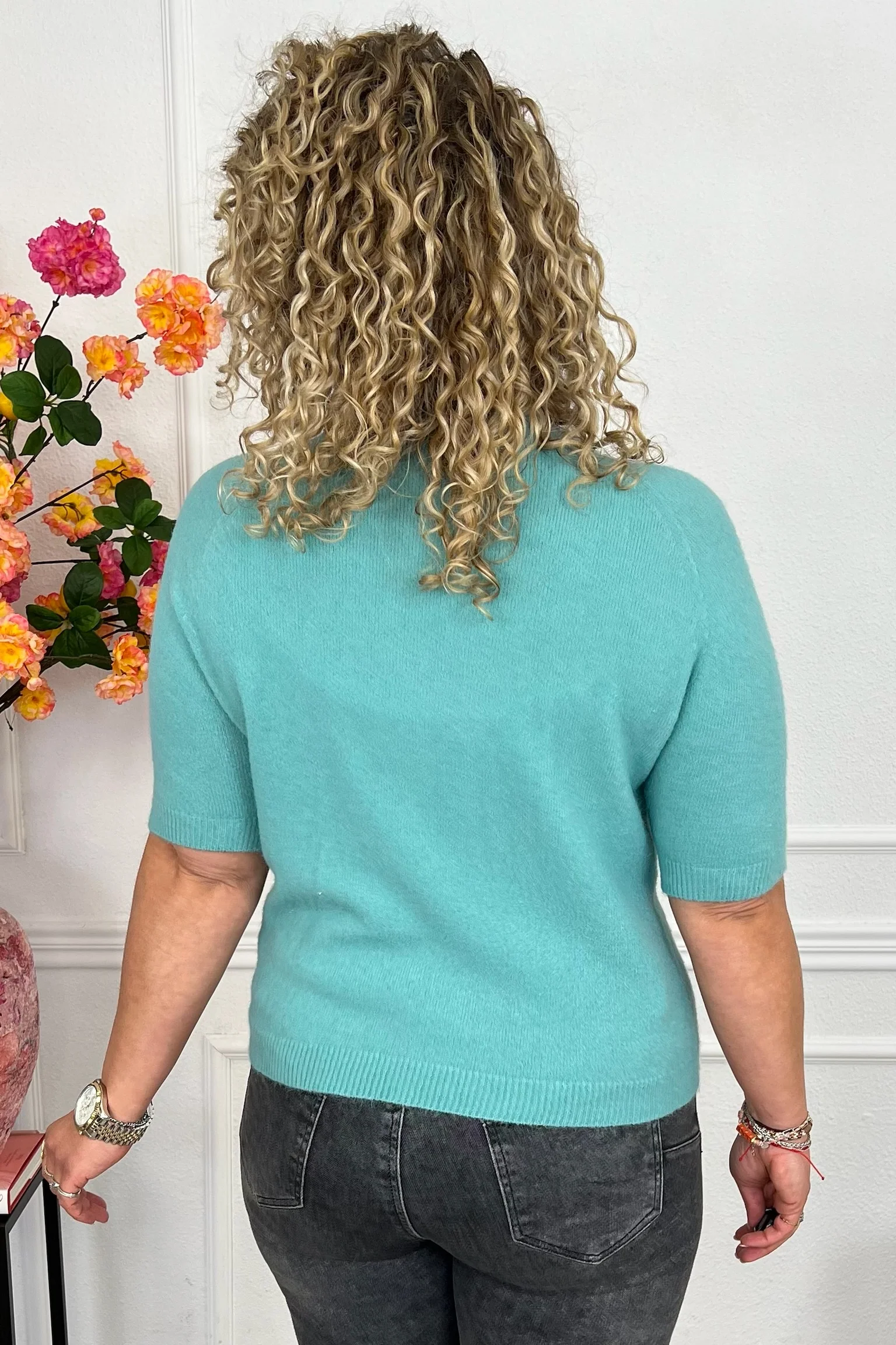Short Sleeve Spring Sweater - Sage - Image 3