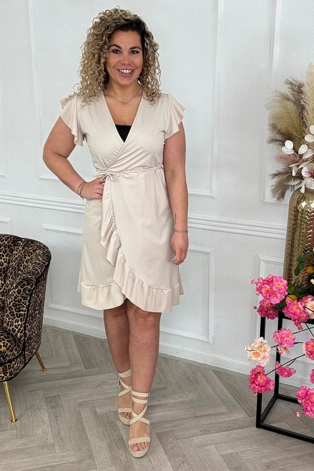 Short Travel Wrap Dress - Beige