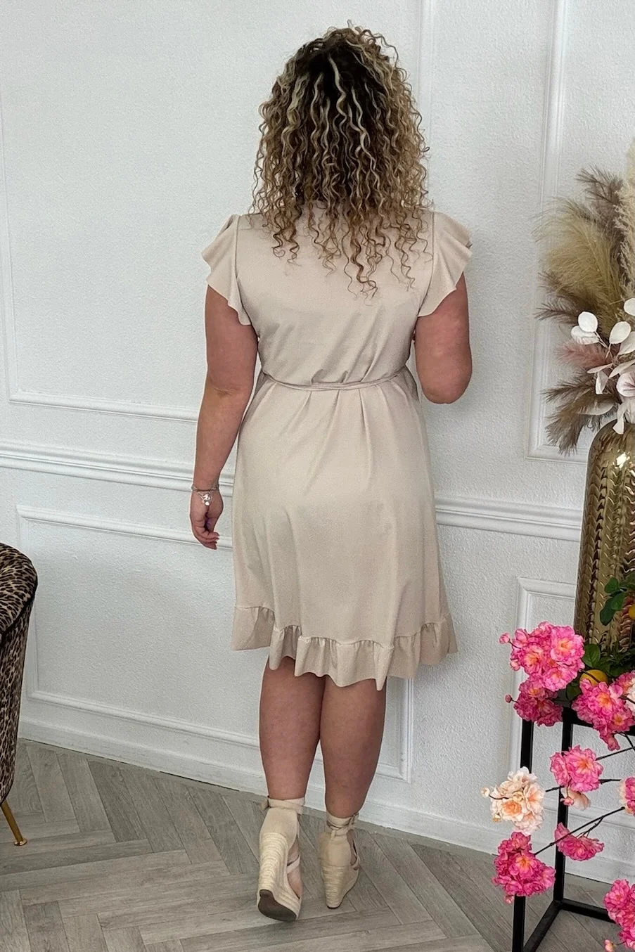 Short Travel Wrap Dress - Beige - Image 2