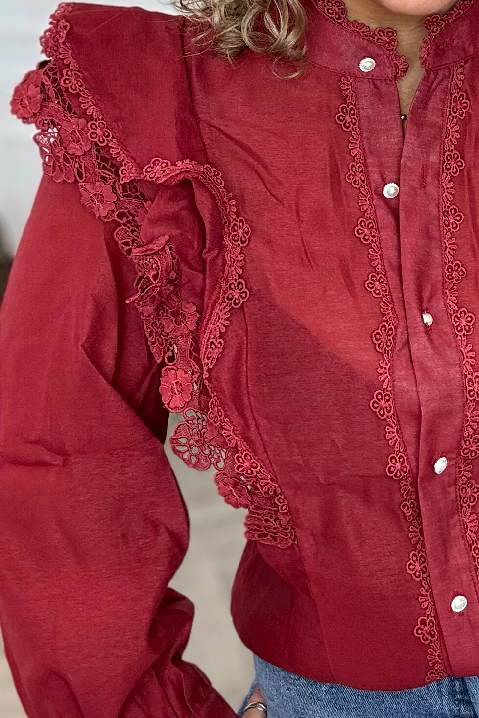 Shoulder Ruffle Blouse - Bordeaux - Image 3