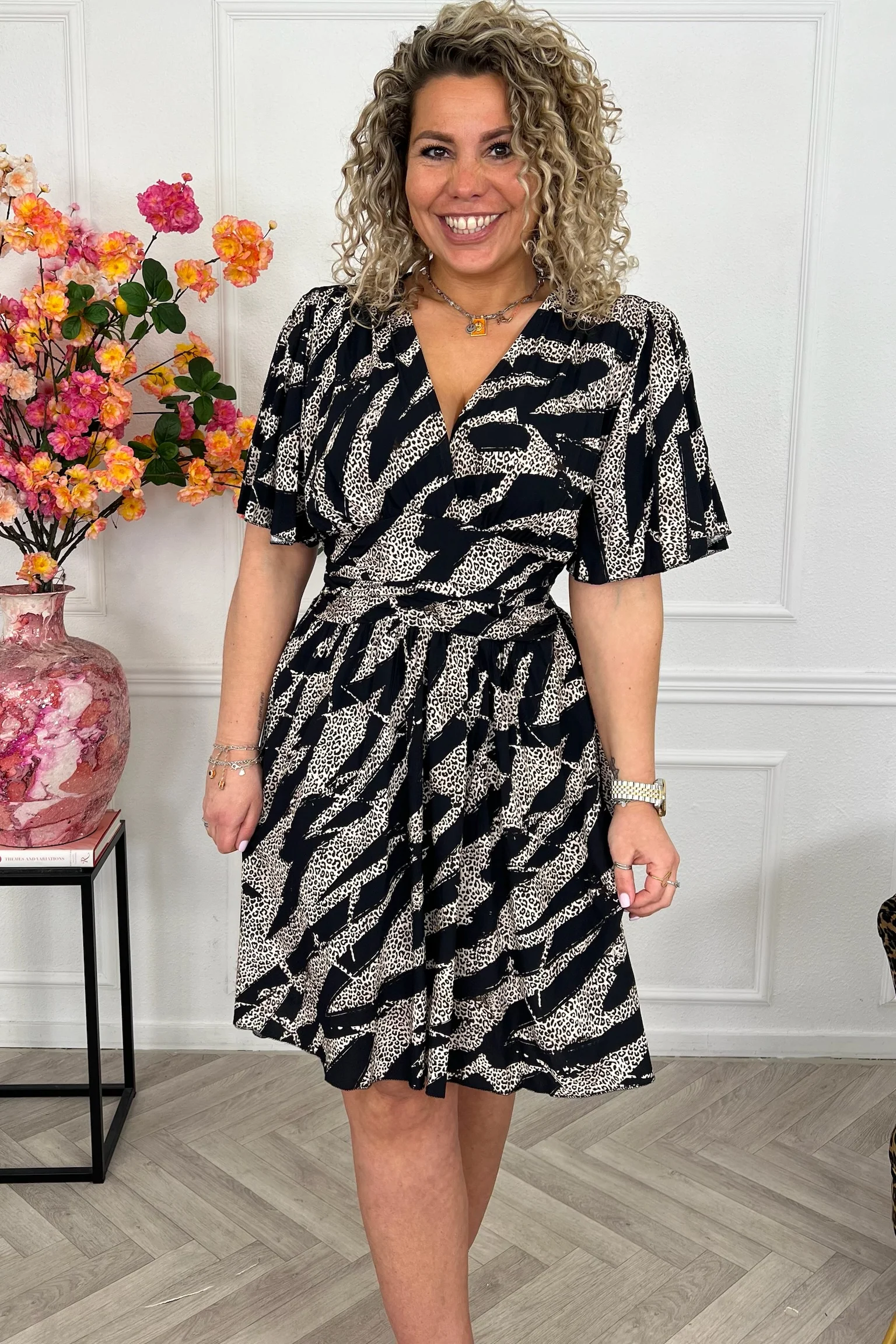 Sicilia Summer Print Dress - Black/Leopard - Image 2