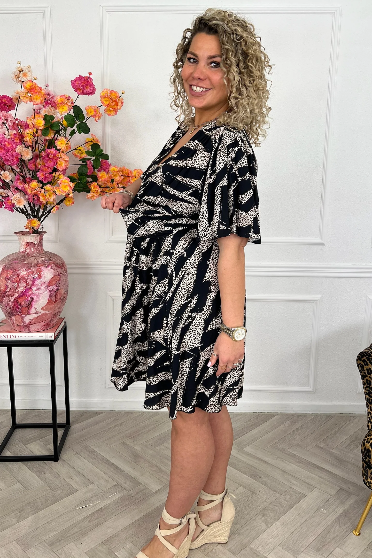 Sicilia Summer Print Dress - Black/Leopard - Image 5