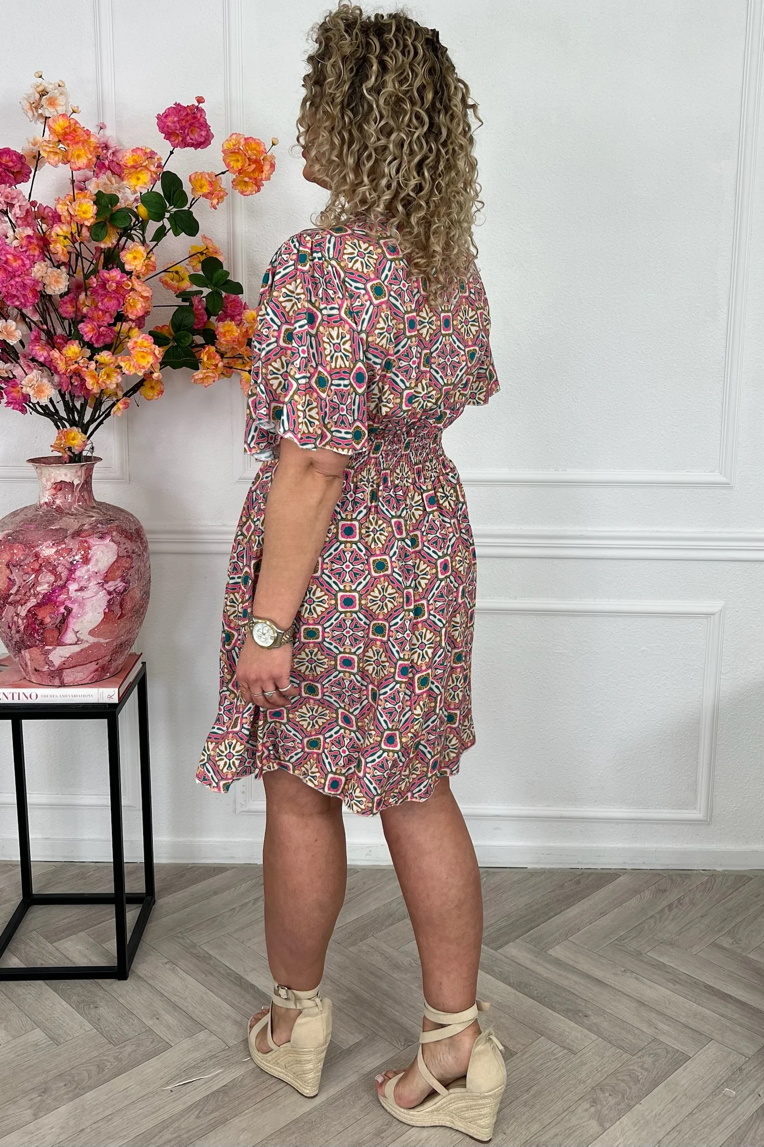 Sicilia Summer Print Dress - Bohemian Pink/Petrol - Image 2