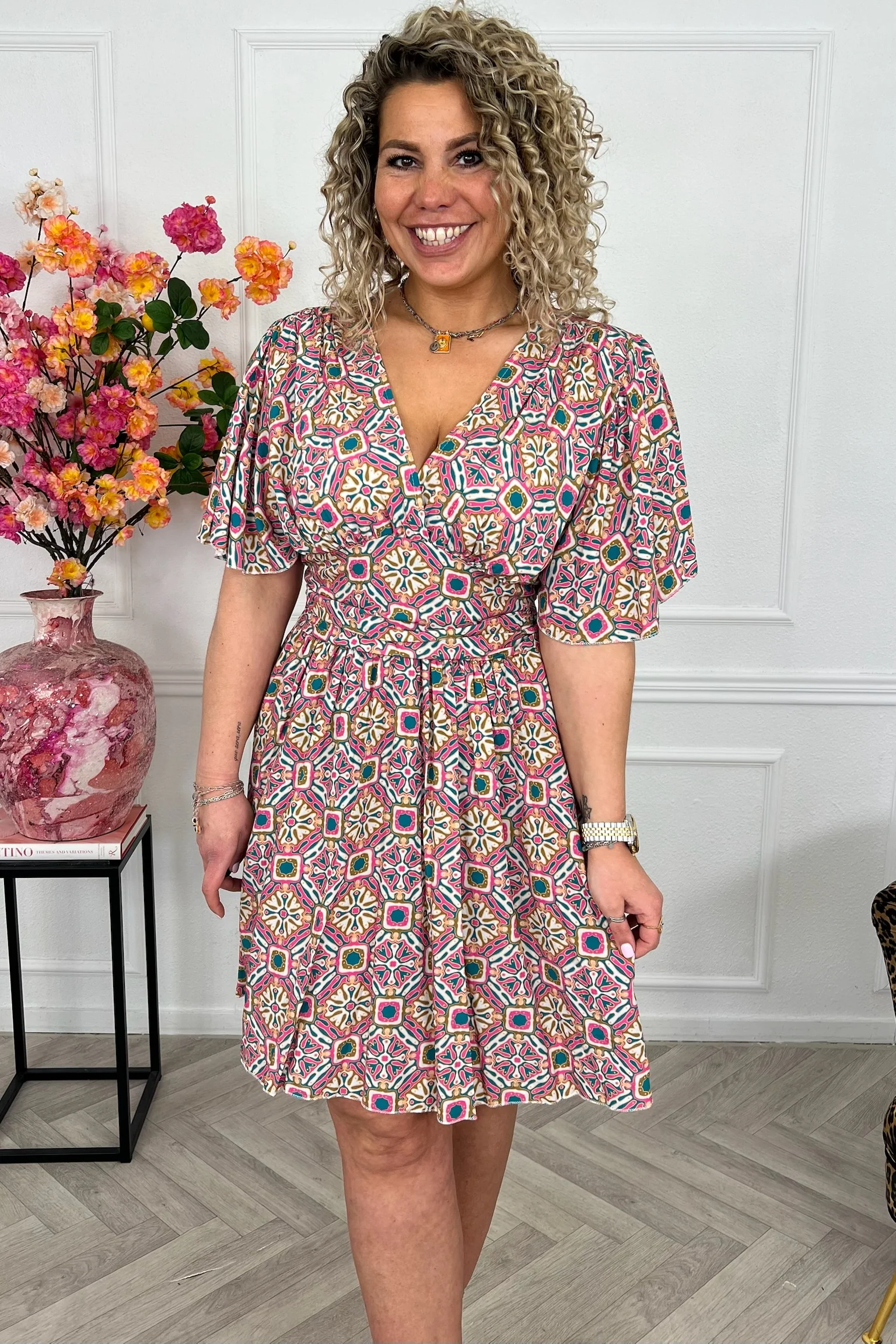 Sicilia Summer Print Dress - Bohemian Pink/Petrol - Image 3