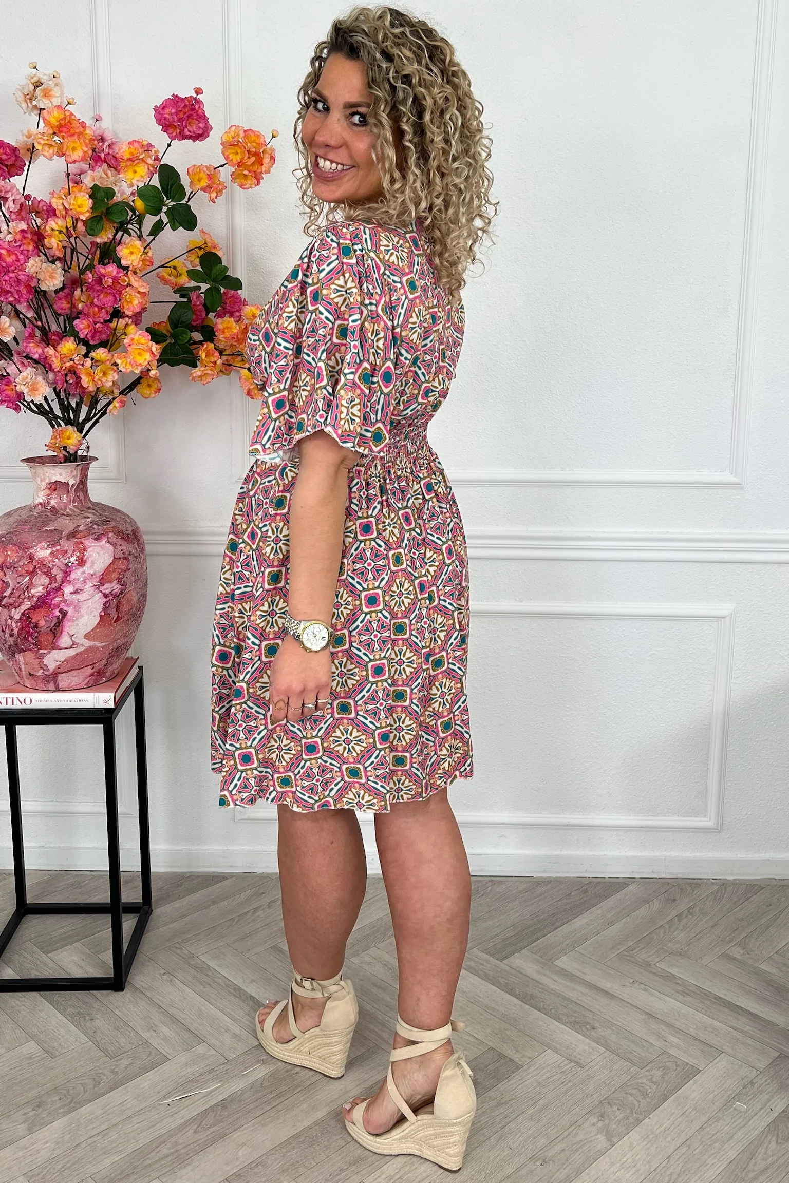 Sicilia Summer Print Dress - Bohemian Pink/Petrol - Image 4