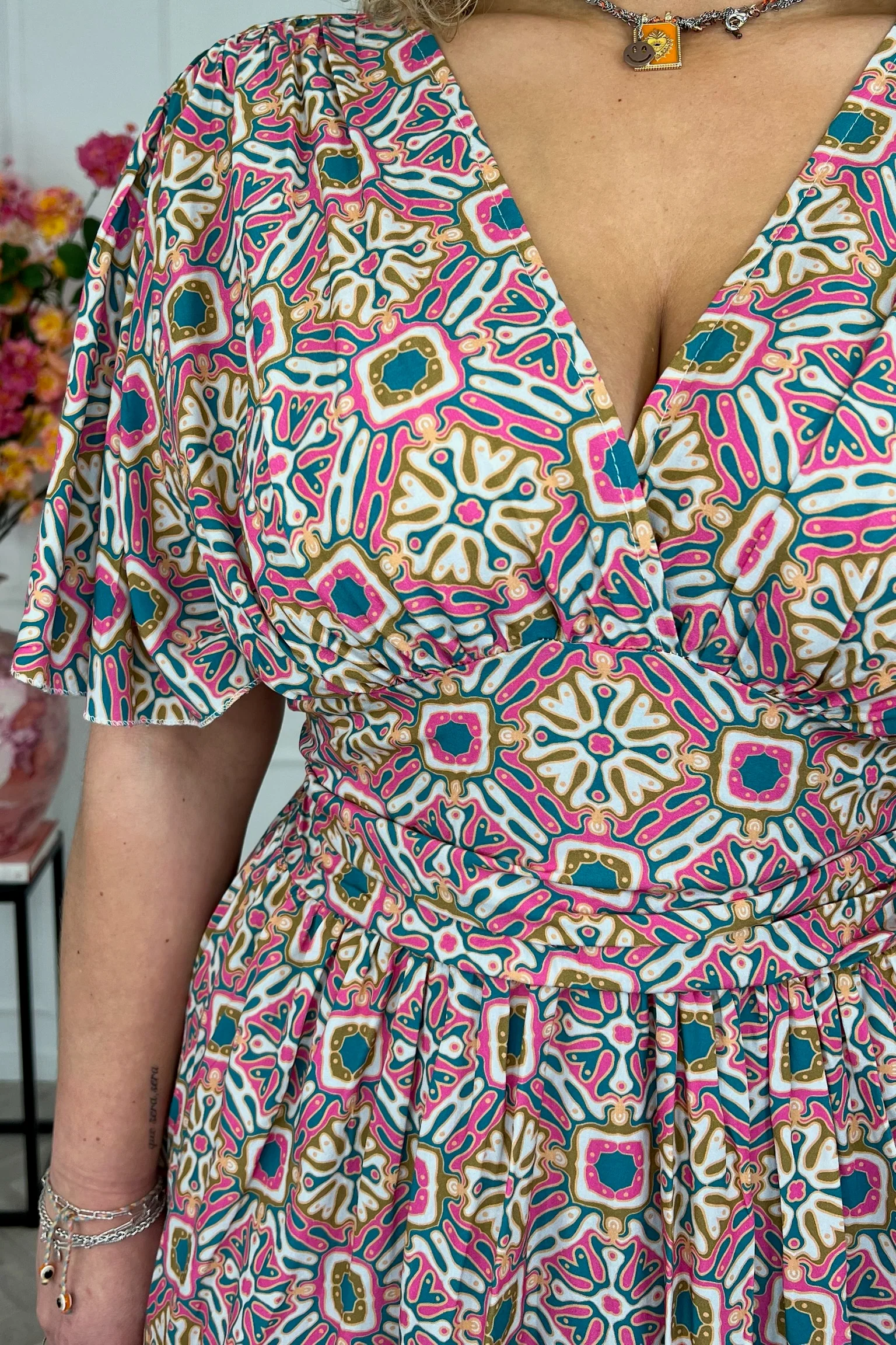 Sicilia Summer Print Dress - Bohemian Pink/Petrol - Image 5