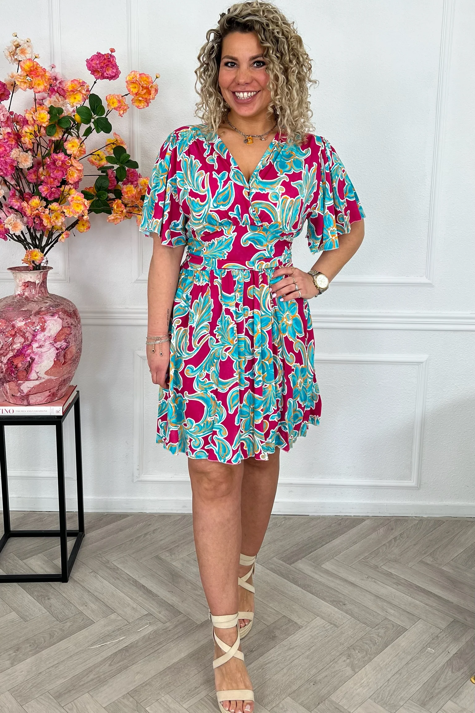 Sicilia Summer Print Dress - Fuchsia/Blue/Orange