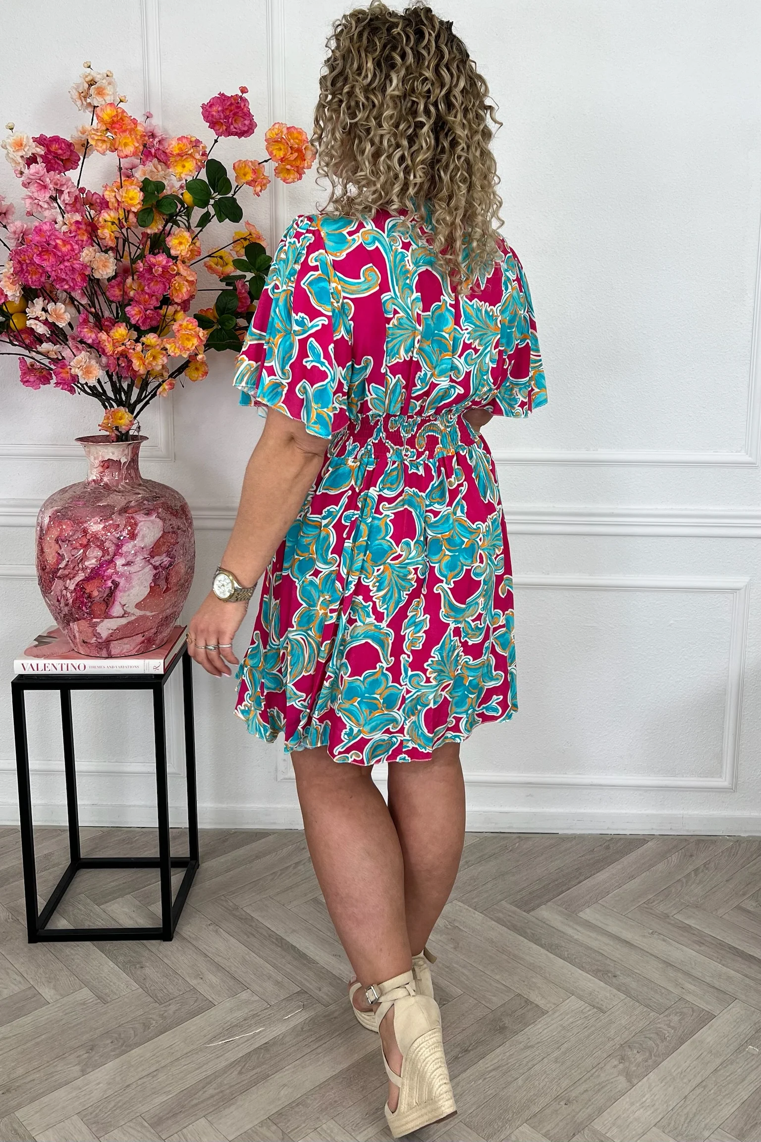 Sicilia Summer Print Dress - Fuchsia/Blue/Orange - Image 3
