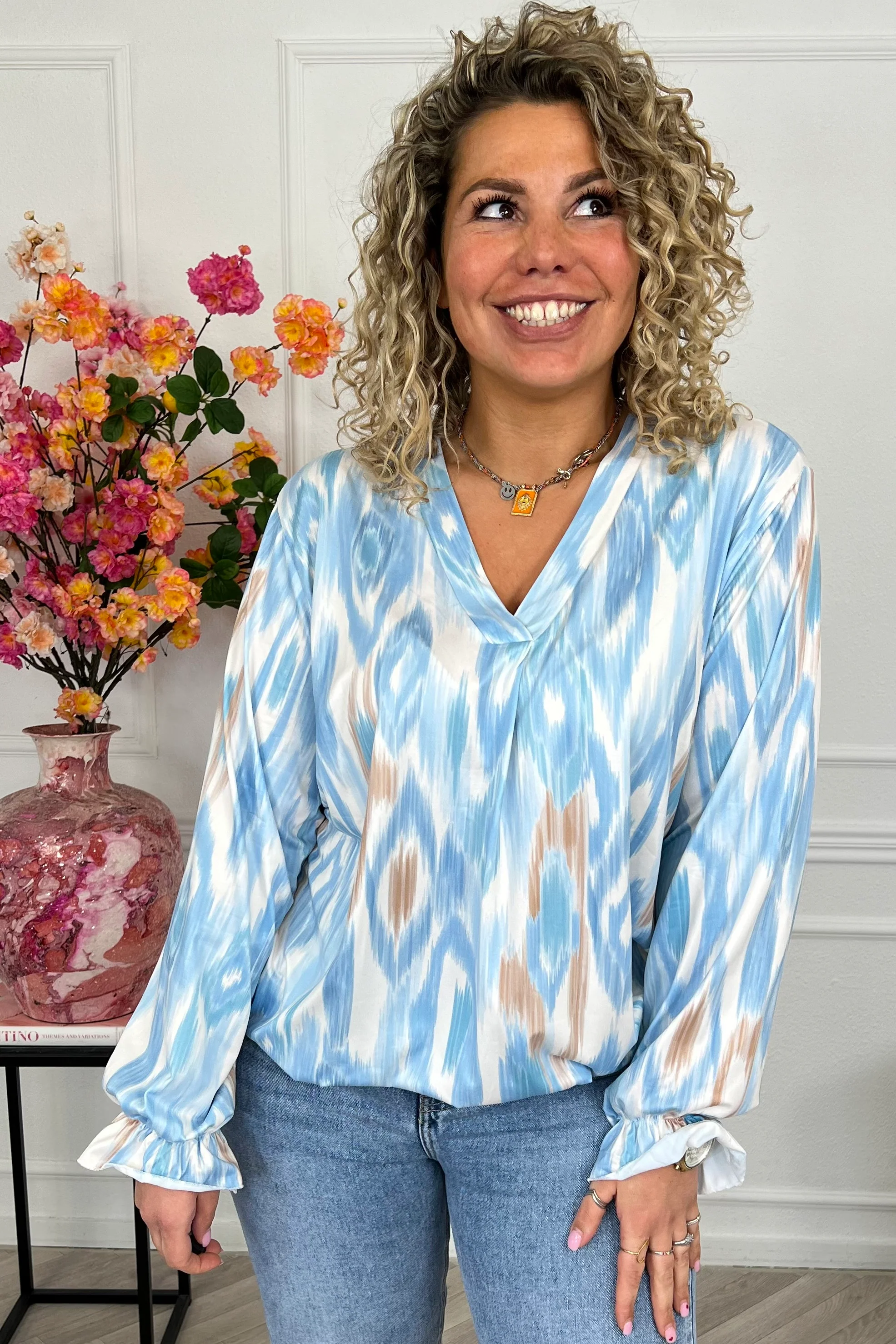 Sienna Print Travel Top - Light Blue - Image 3