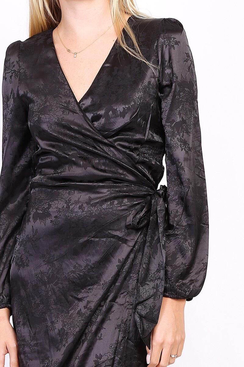 Silk Flower Strik Dress - Black - Image 2
