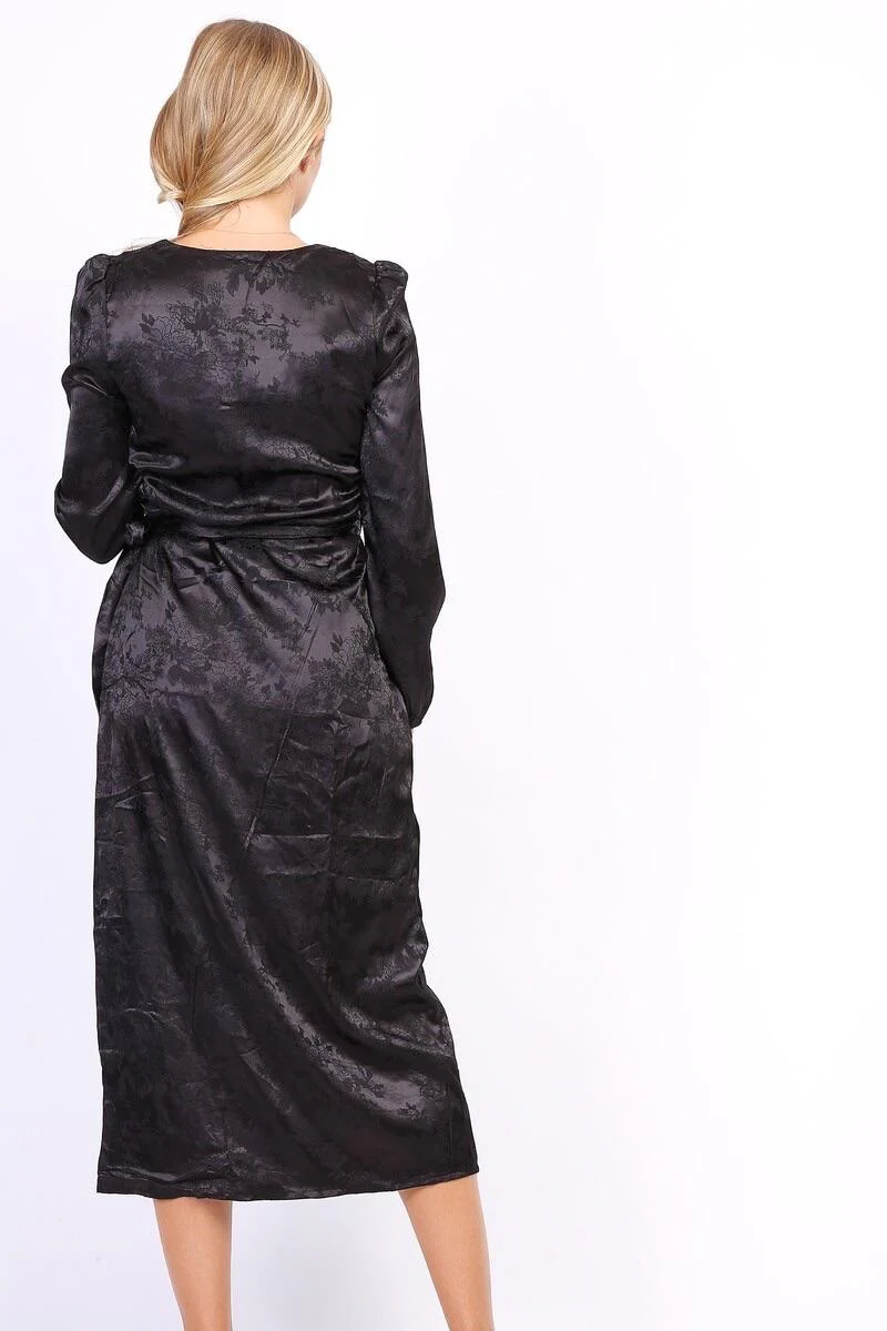 Silk Flower Strik Dress - Black - Image 3