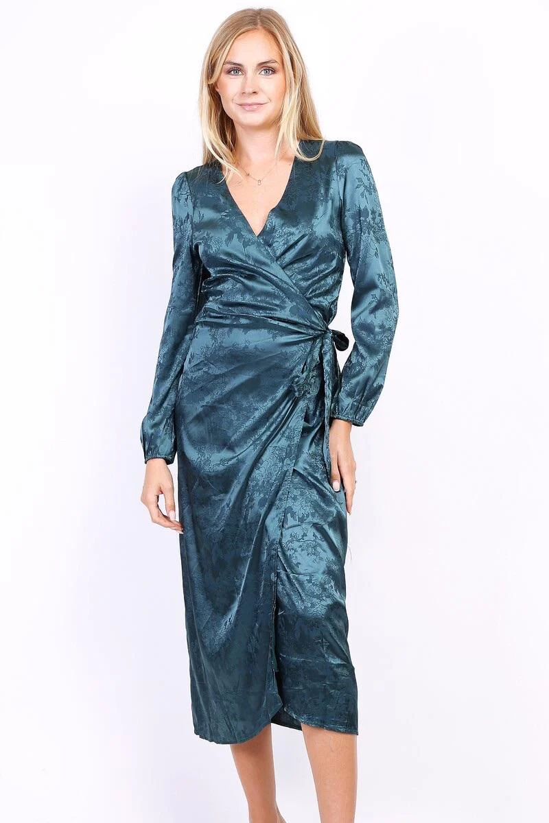 Silk Flower Strik Dress - Green - Image 2