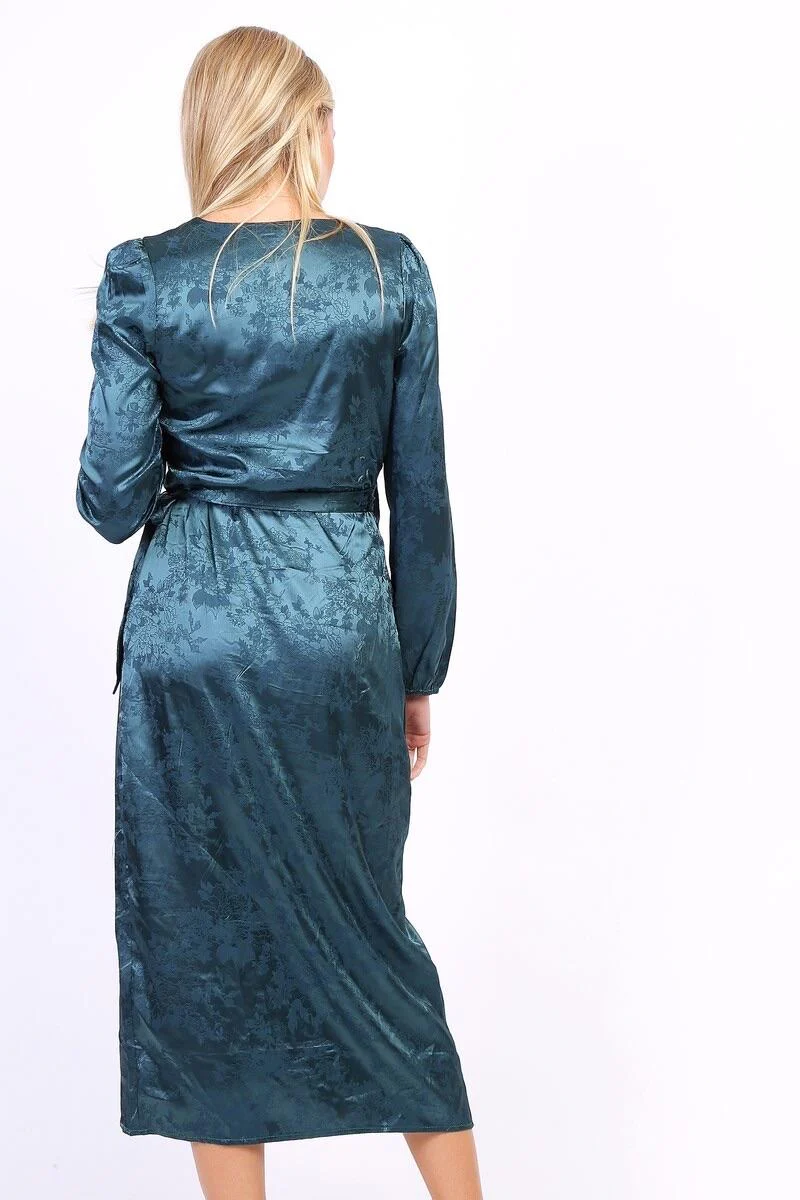Silk Flower Strik Dress - Green - Image 3