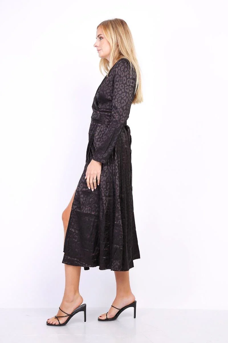 Silk Leopard Strik Dress - Black - Image 3