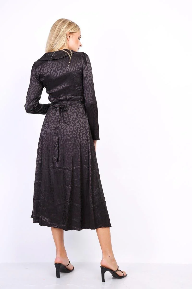 Silk Leopard Strik Dress - Black - Image 4