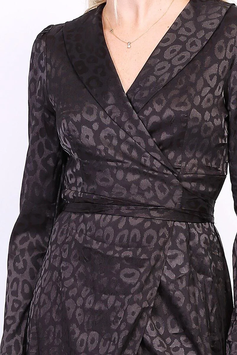 Silk Leopard Strik Dress - Black - Image 5
