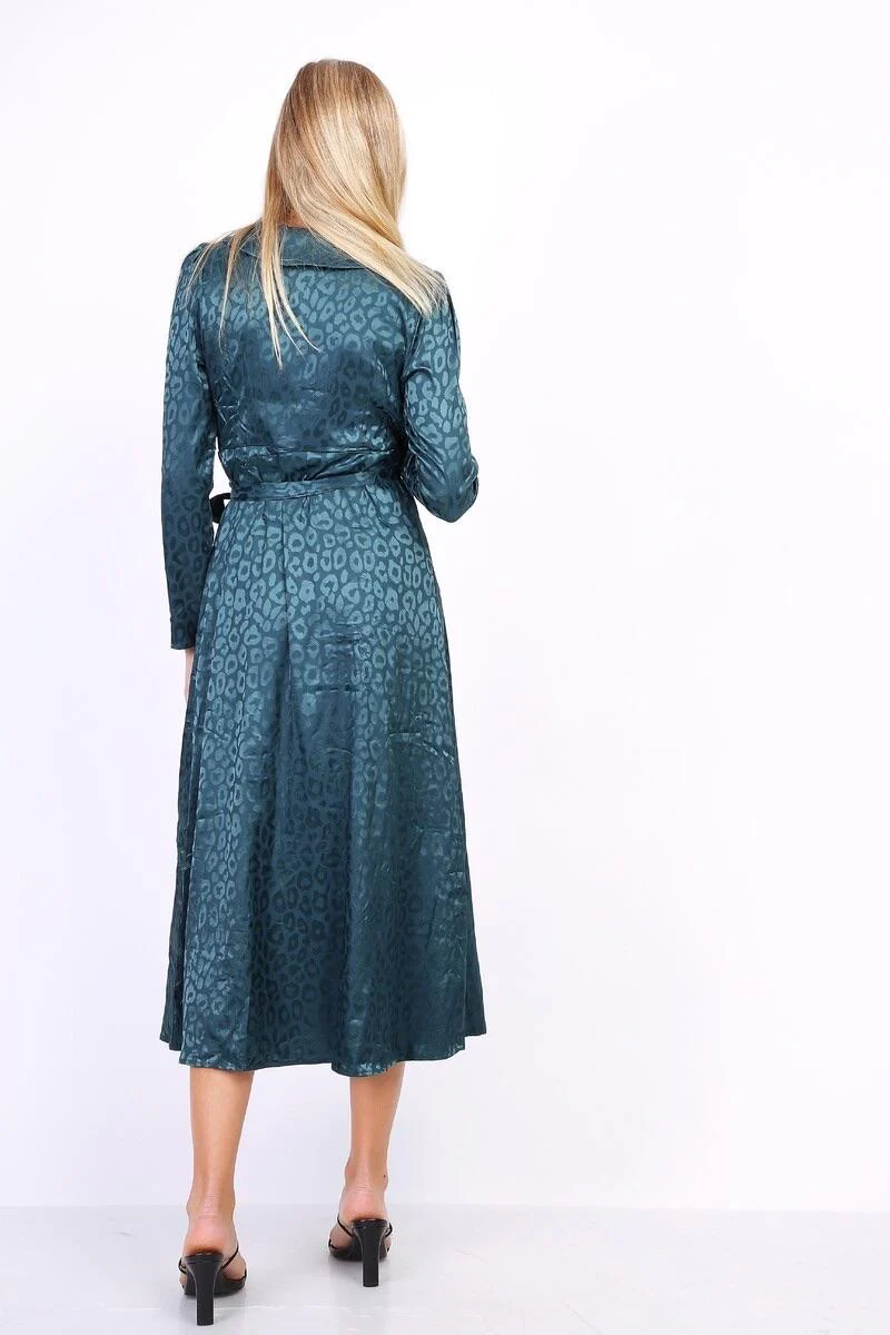Silk Leopard Strik Dress - Green - Image 5