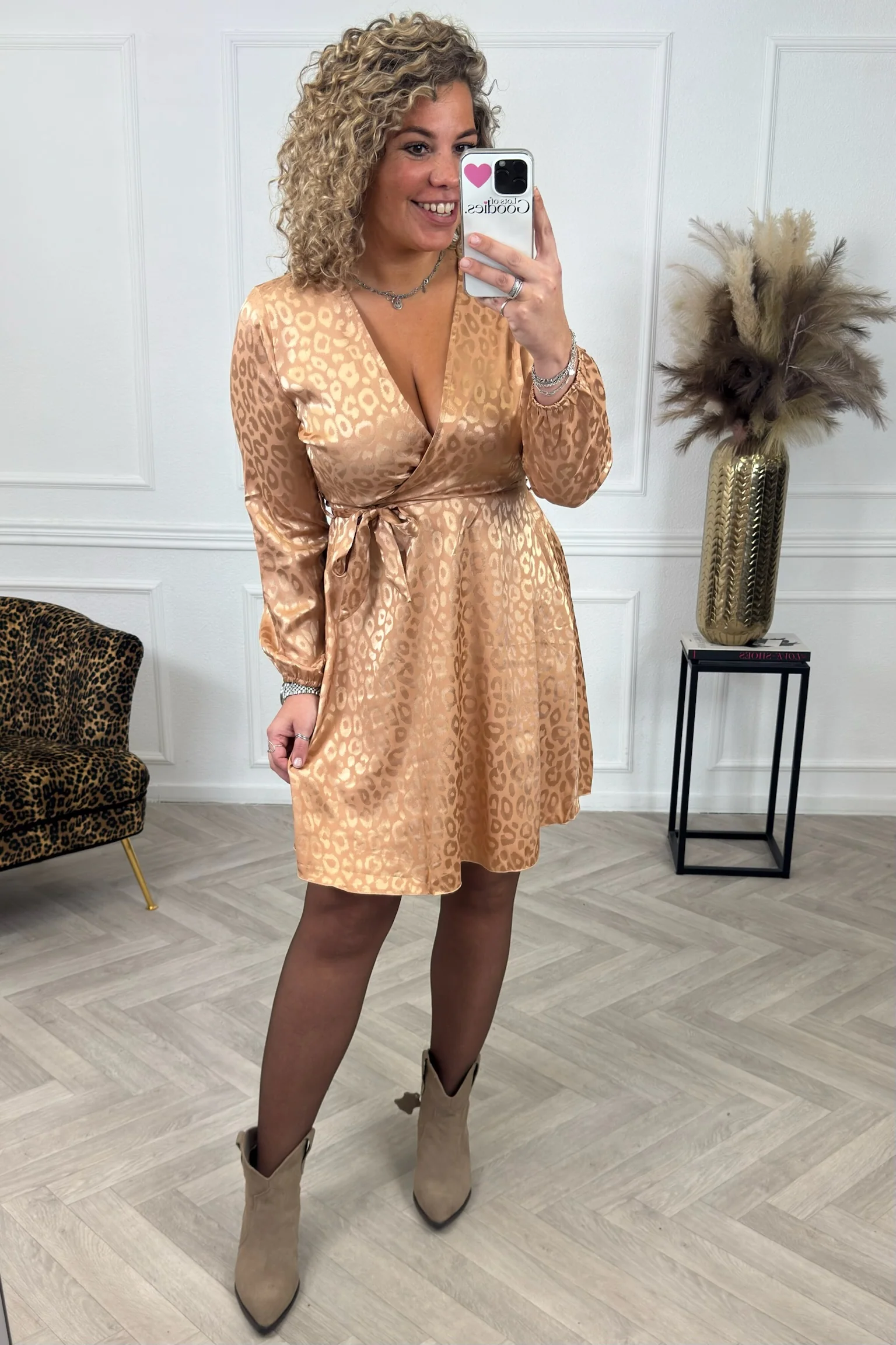 Silk Leopard Strik Dress - Rose - Image 3