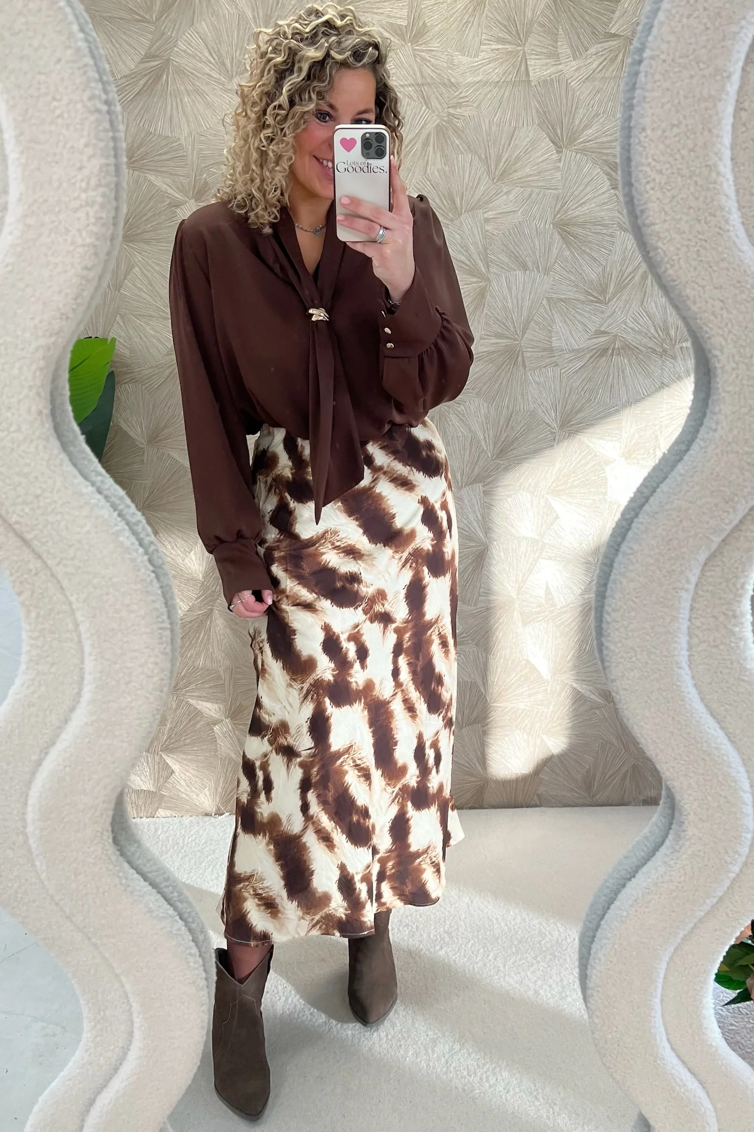 Silky Fire Skirt - Beige/Brown