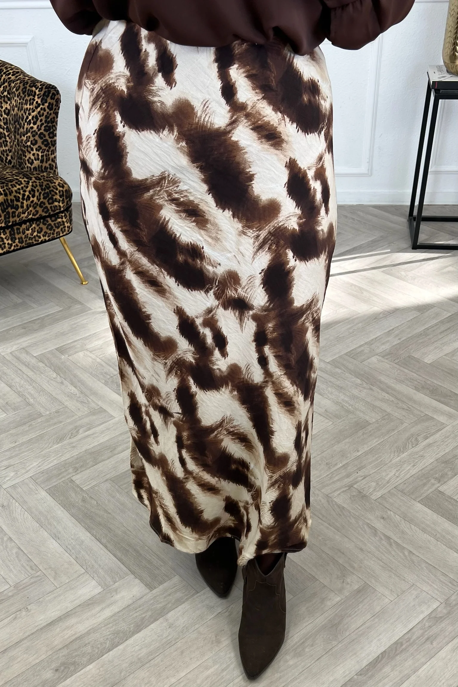 Silky Fire Skirt - Beige/Brown - Image 2