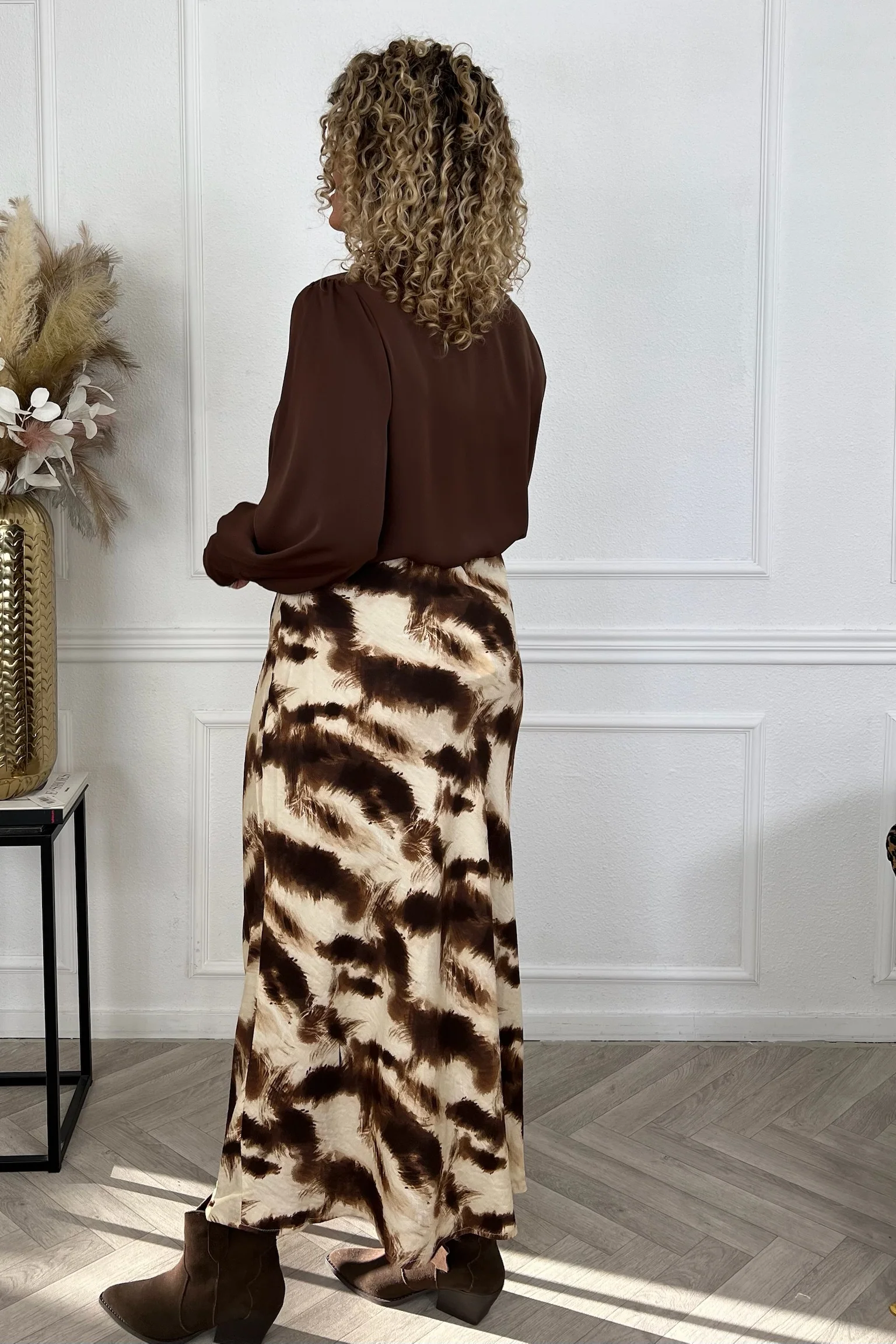 Silky Fire Skirt - Beige/Brown - Image 4