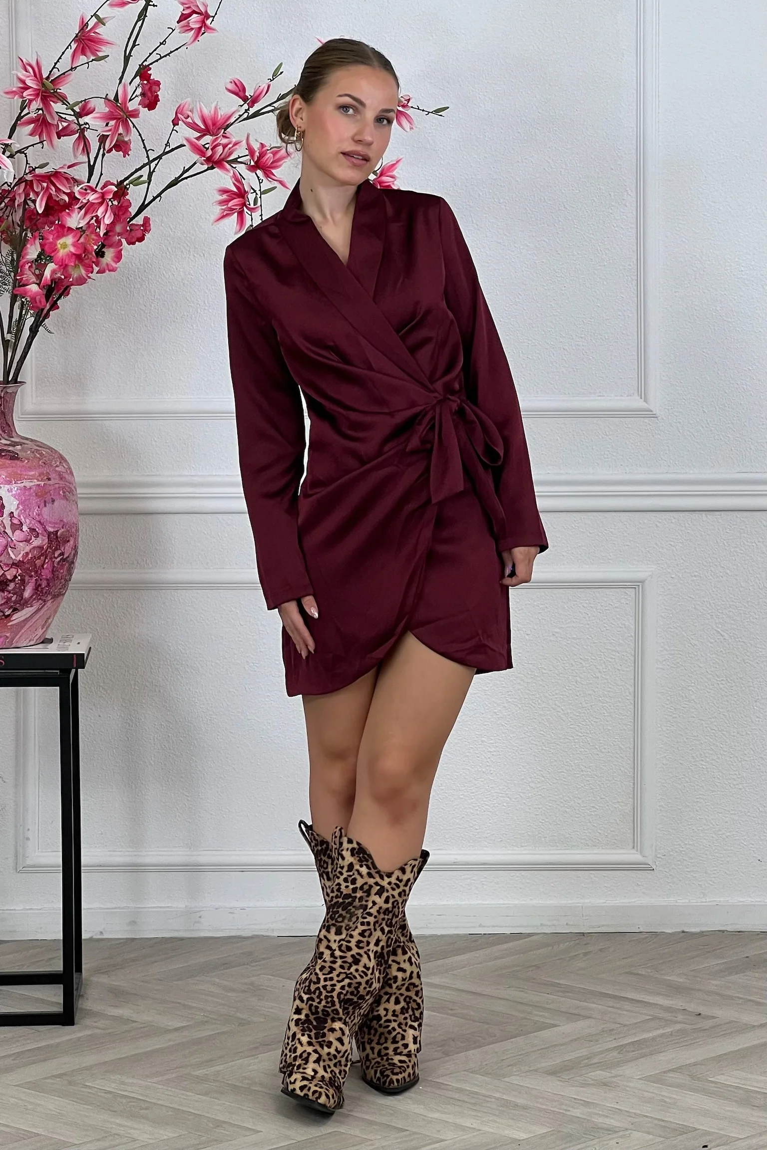 Silky Kimono Dress - Burgundy - Image 2