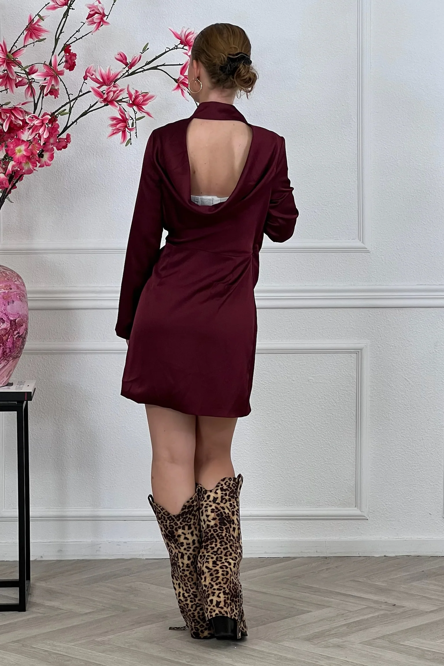 Silky Kimono Dress - Burgundy - Image 4