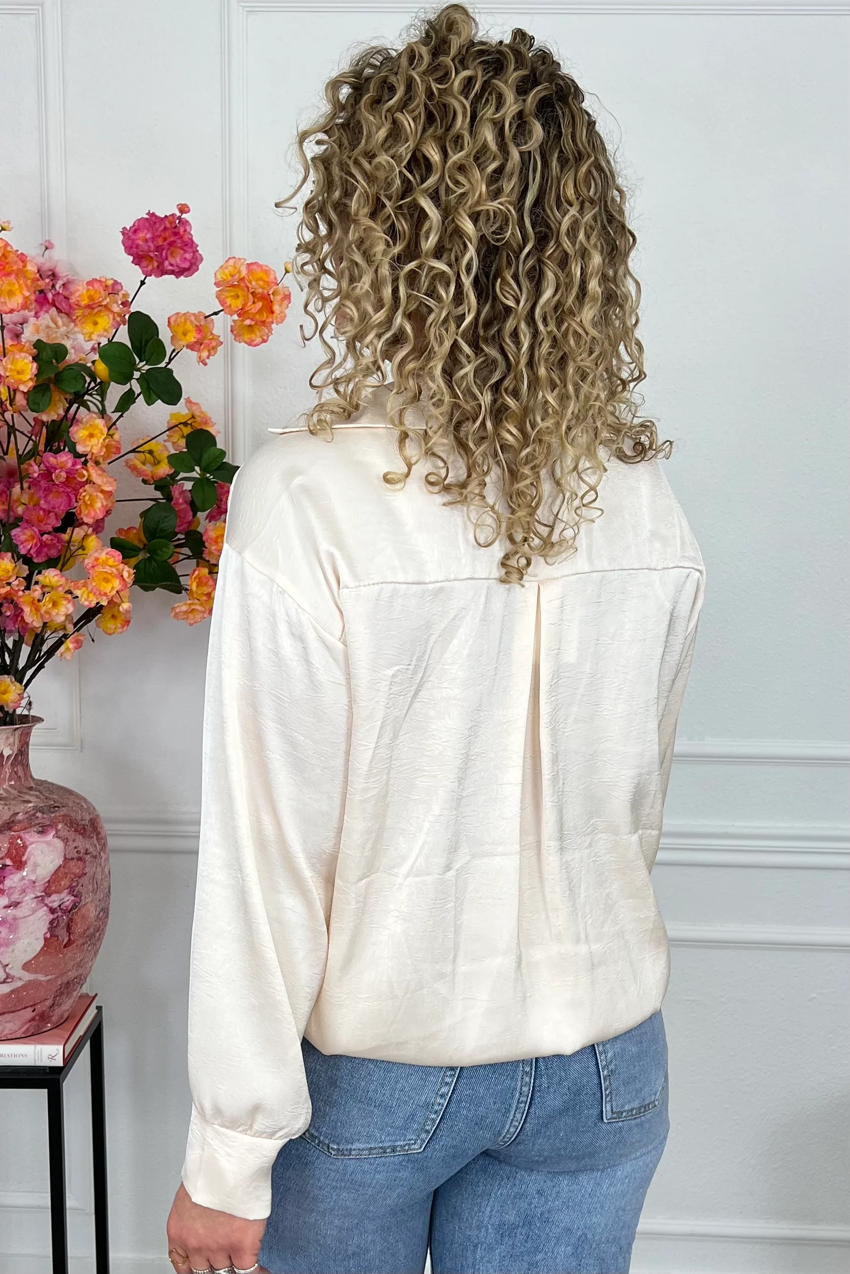 Silky V Neck Wrap Top - Beige - Image 2