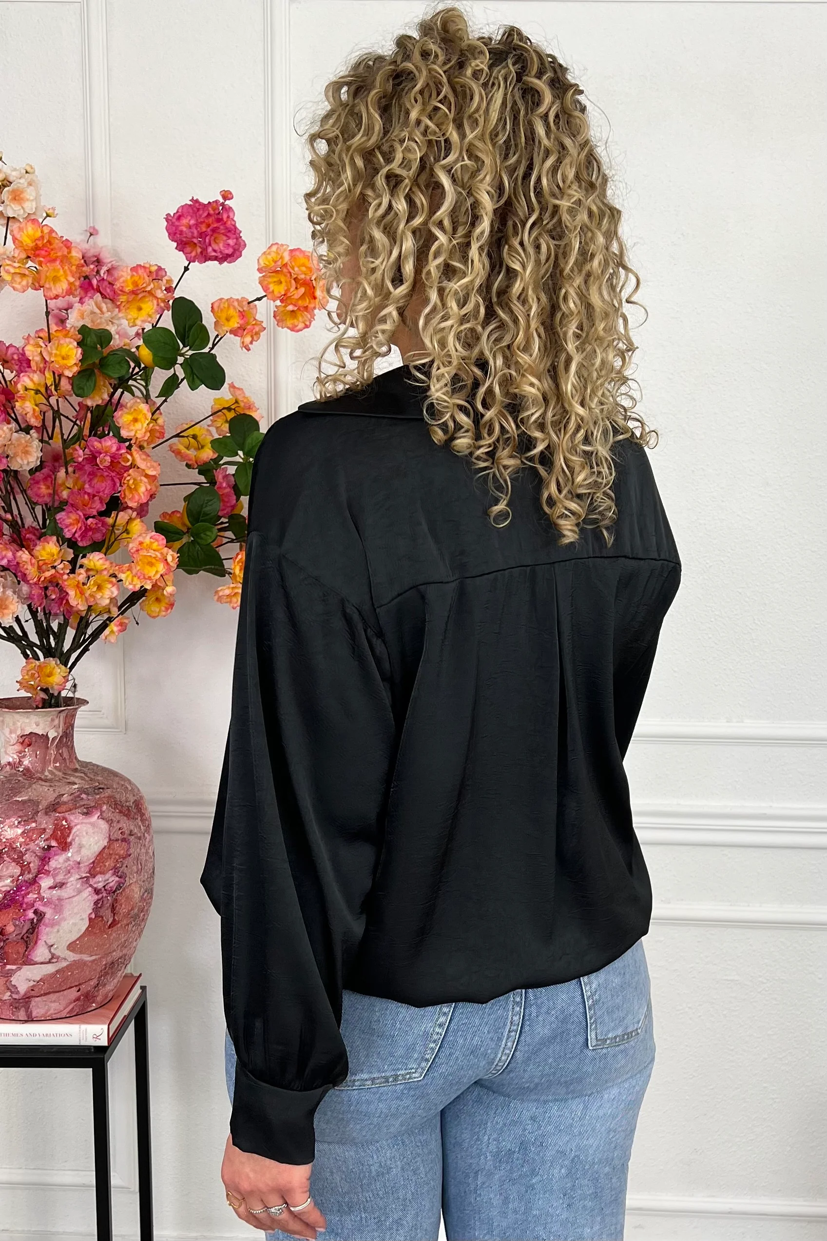 Silky V Neck Wrap Top - Black - Image 4