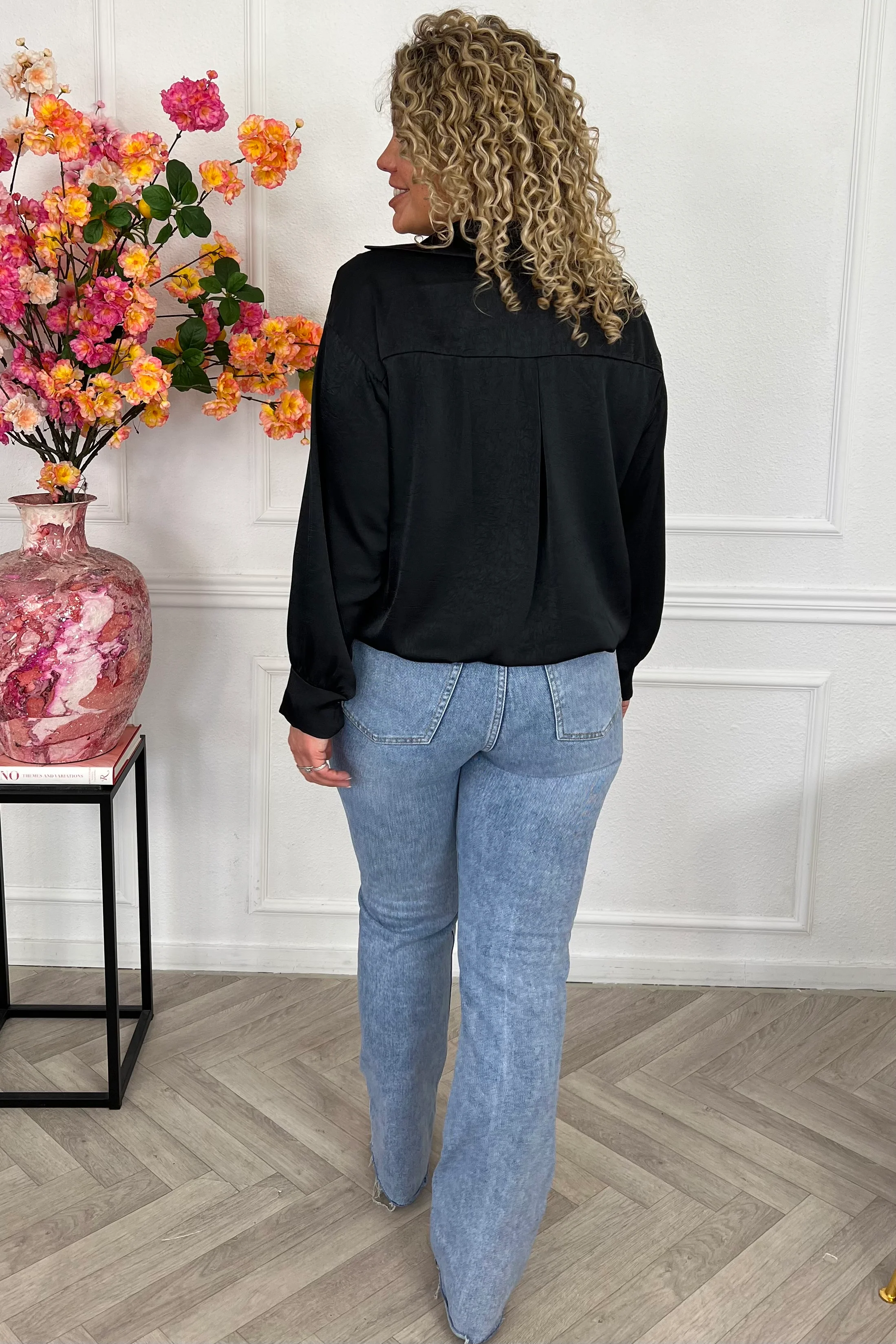 Silky V Neck Wrap Top - Black - Image 7