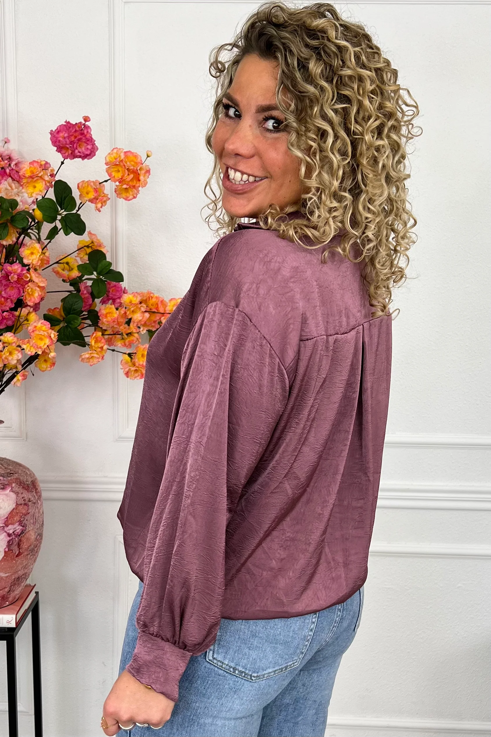 Silky V Neck Wrap Top - Mauve - Image 2