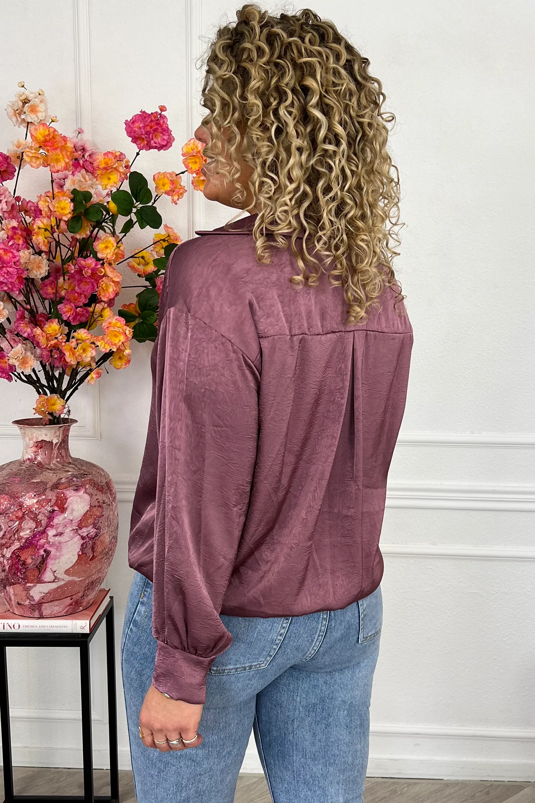 Silky V Neck Wrap Top - Mauve - Image 5