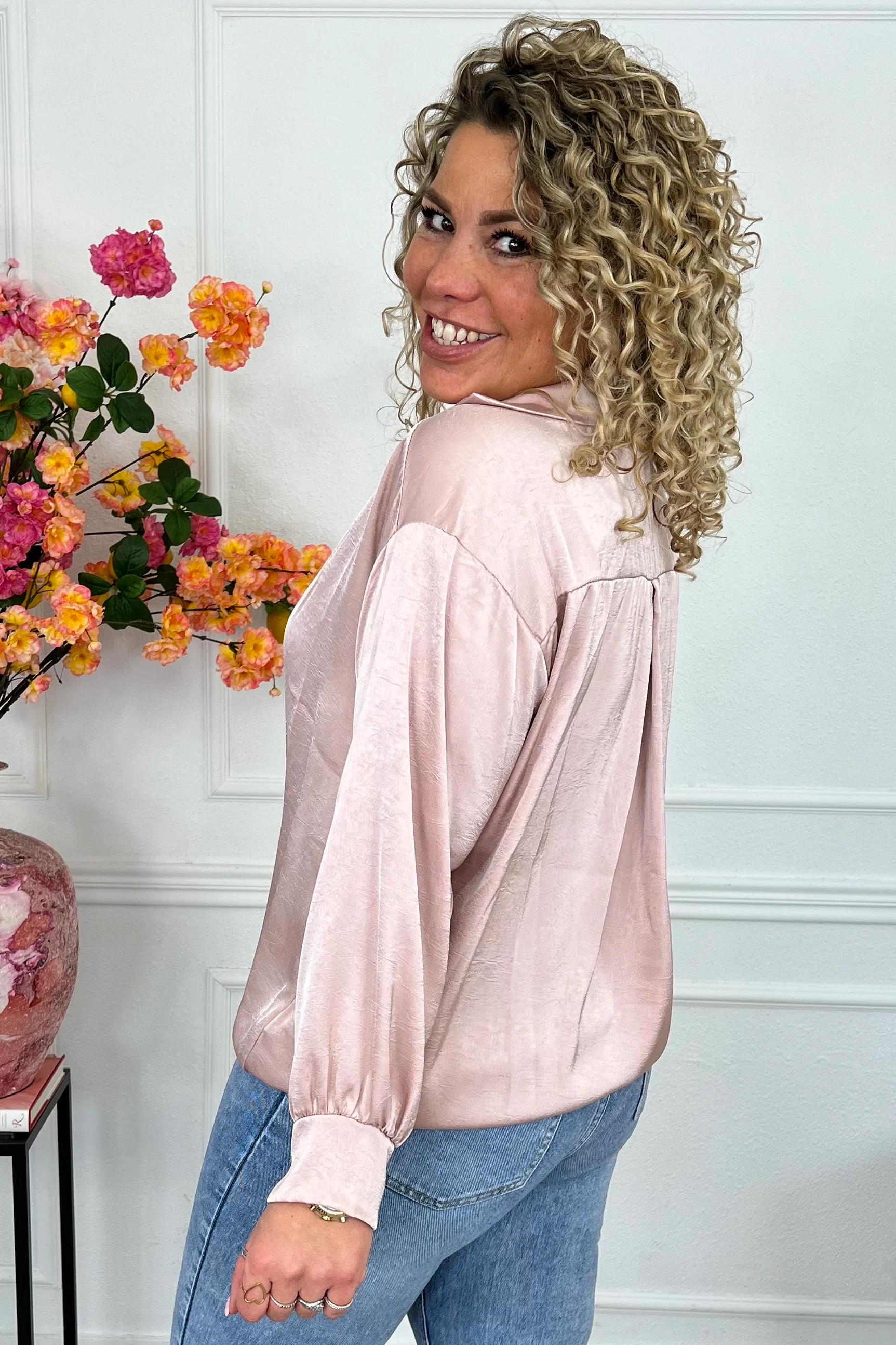 Silky V Neck Wrap Top - Old Pink - Image 2