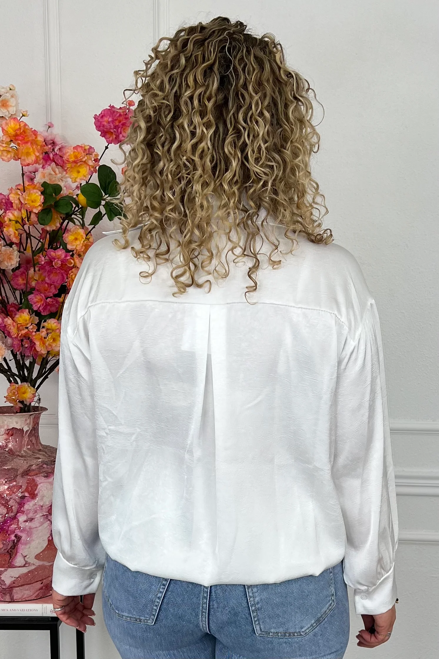 Silky V Neck Wrap Top - White - Image 4