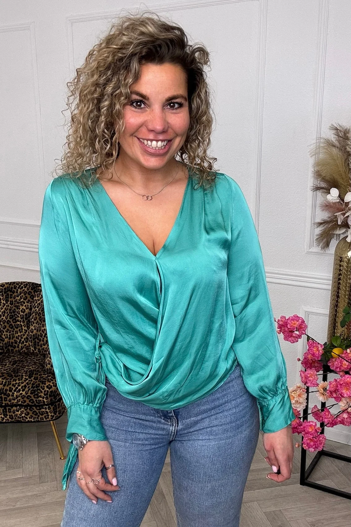Silky Wrap Blouse - Aqua