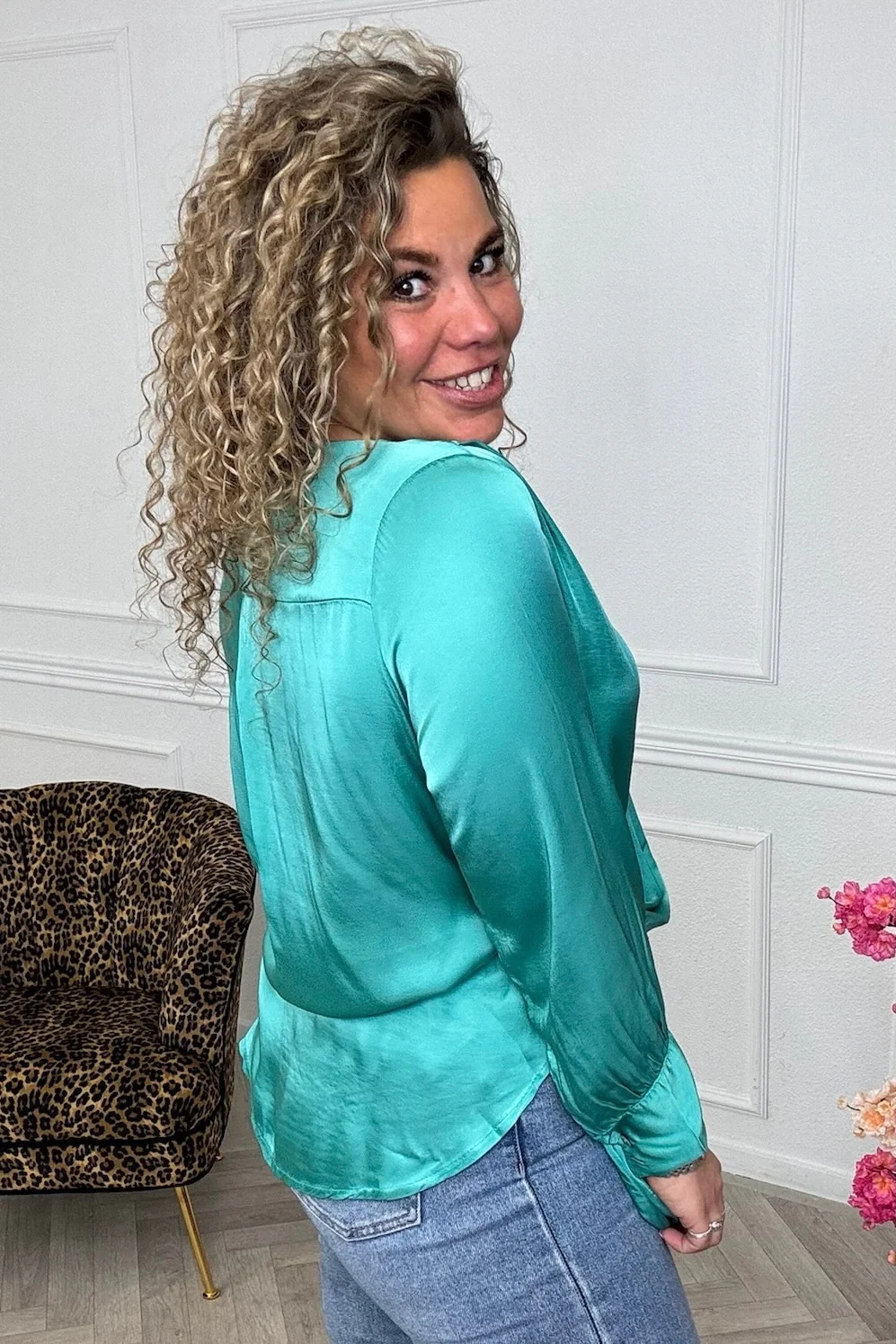 Silky Wrap Blouse - Aqua - Image 2