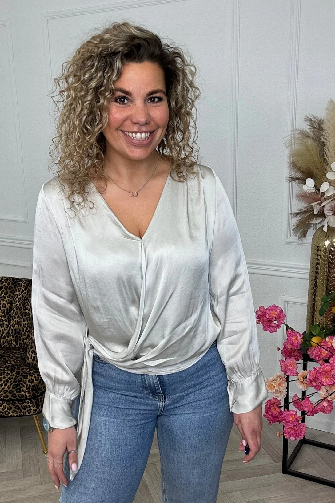 Silky Wrap Blouse - Beige