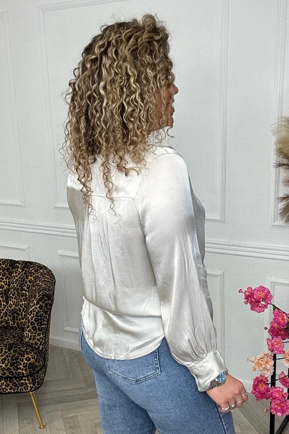 Silky Wrap Blouse - Beige - Image 2