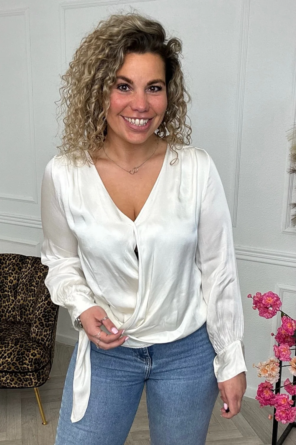 Silky Wrap Blouse - Champagne - Image 3